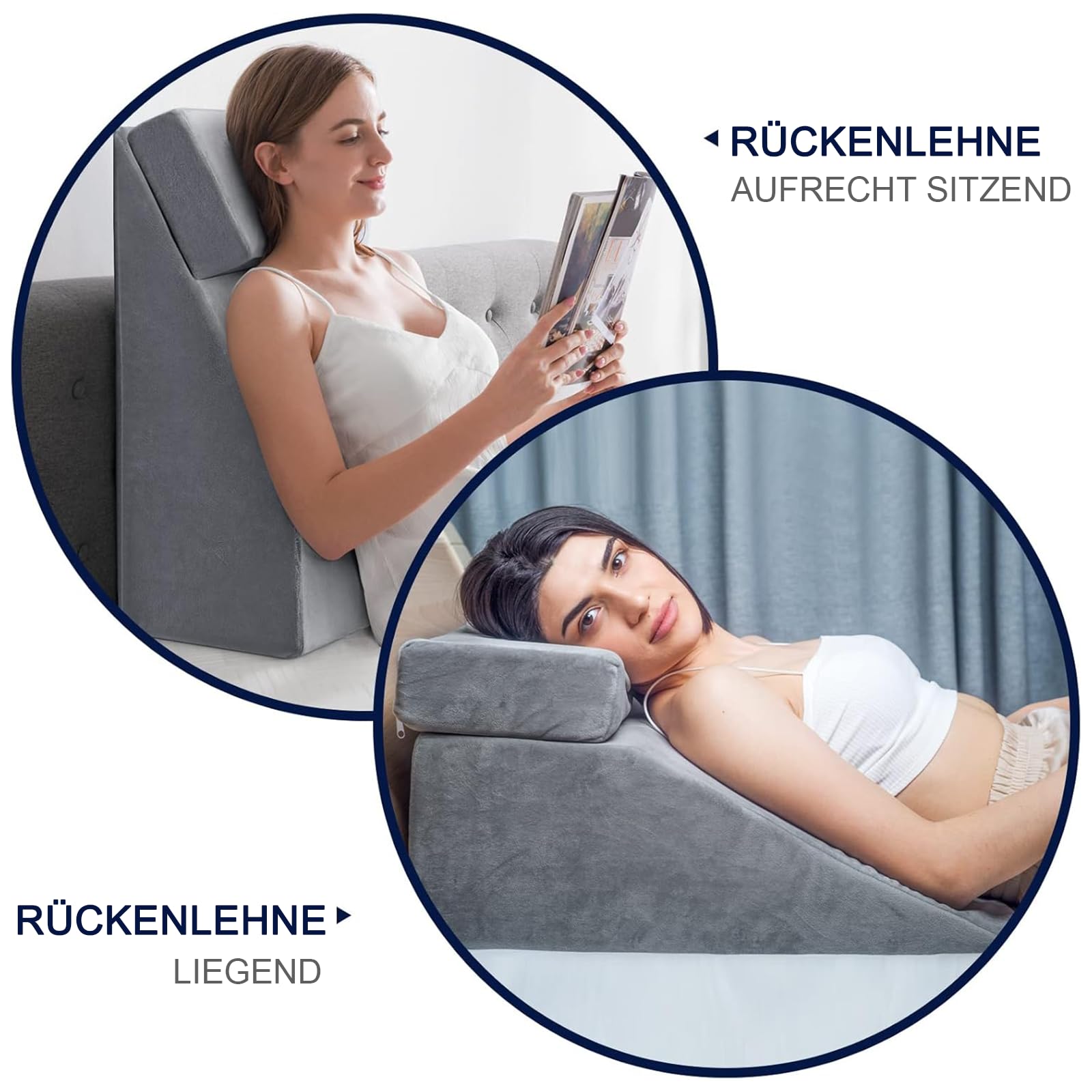 NOFFA Oreiller de Lecture et d'élévation des Jambes, Mousse à mémoire de Forme pour Le Cou, Le Dos, Les Jambes, Coussin Amovible Polyvalent pour lit, canapé, Assis, Dormir, Repos (Gris