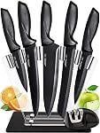 Home Hero Ultra-Sharp Stainless Steel Kitchen Knife Set - Chef Knife with Knife Sharpener - Steak Knives - Couteau Cuisine (11 pcs Set - Black with Sheath)