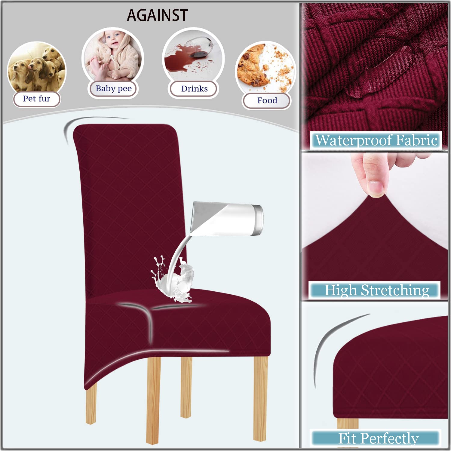 SHENGYIJING 1/2/4/6 PCS Diamond Lattice Stretch Waterproof XL Chair Covers for Dining Room, Spandex Large Dining Chair Slipcovers High Back - Image 2