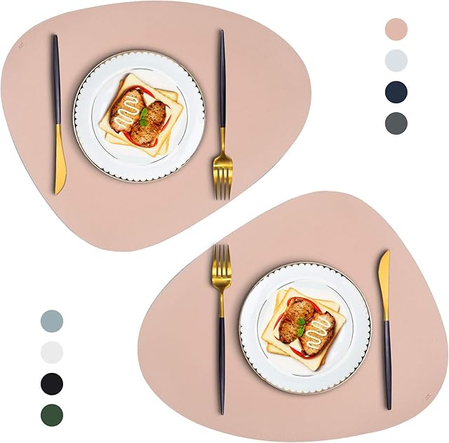 JTX Placemats Set of 2 Round Leather for Dinner Table Mats Heat-Resistant Non-Slip Washable Insulation Coffee Mats Kitchen Place Mats Nordic Style Placemats