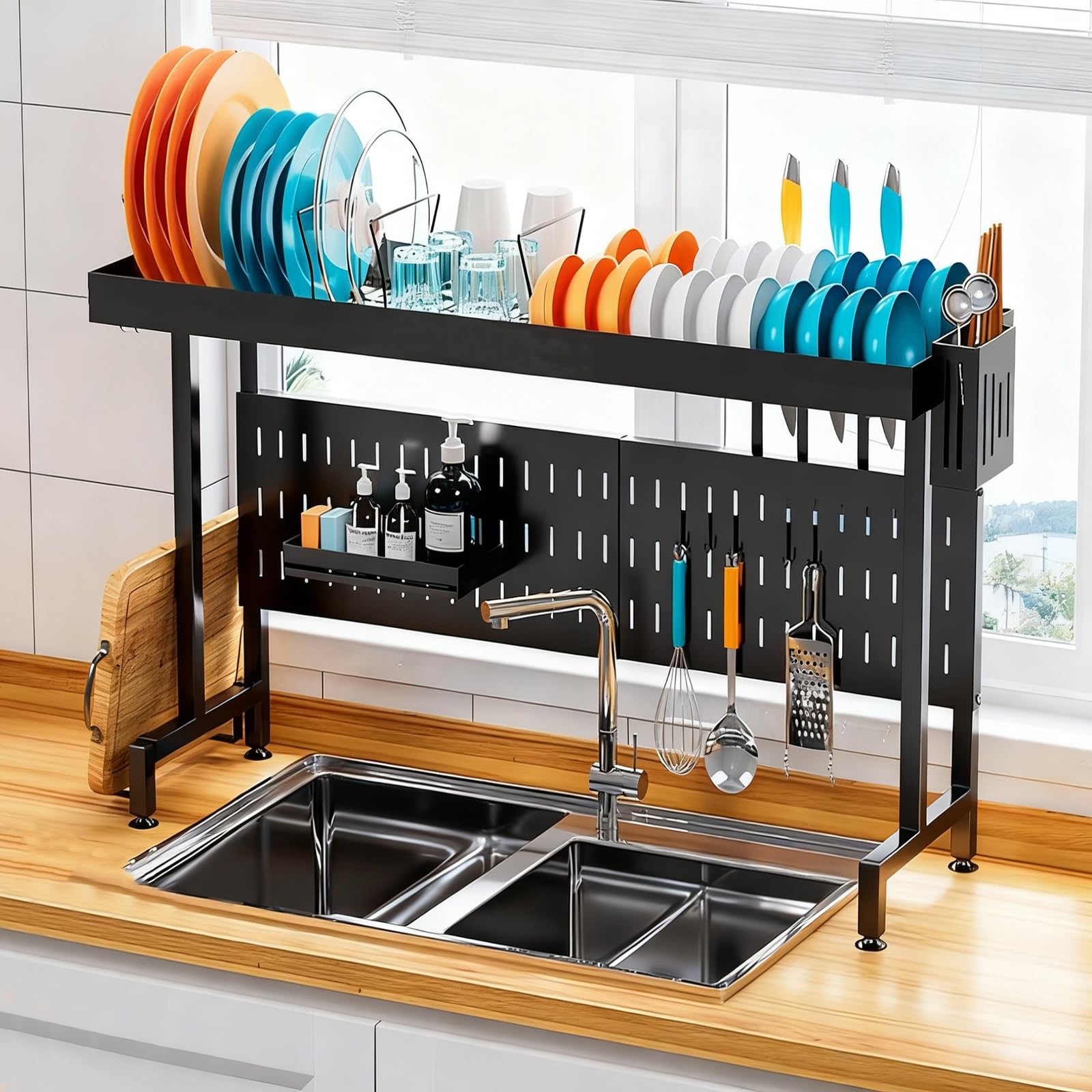 Égouttoir vaisselle extensible noir modulable gain de place évier cuisine