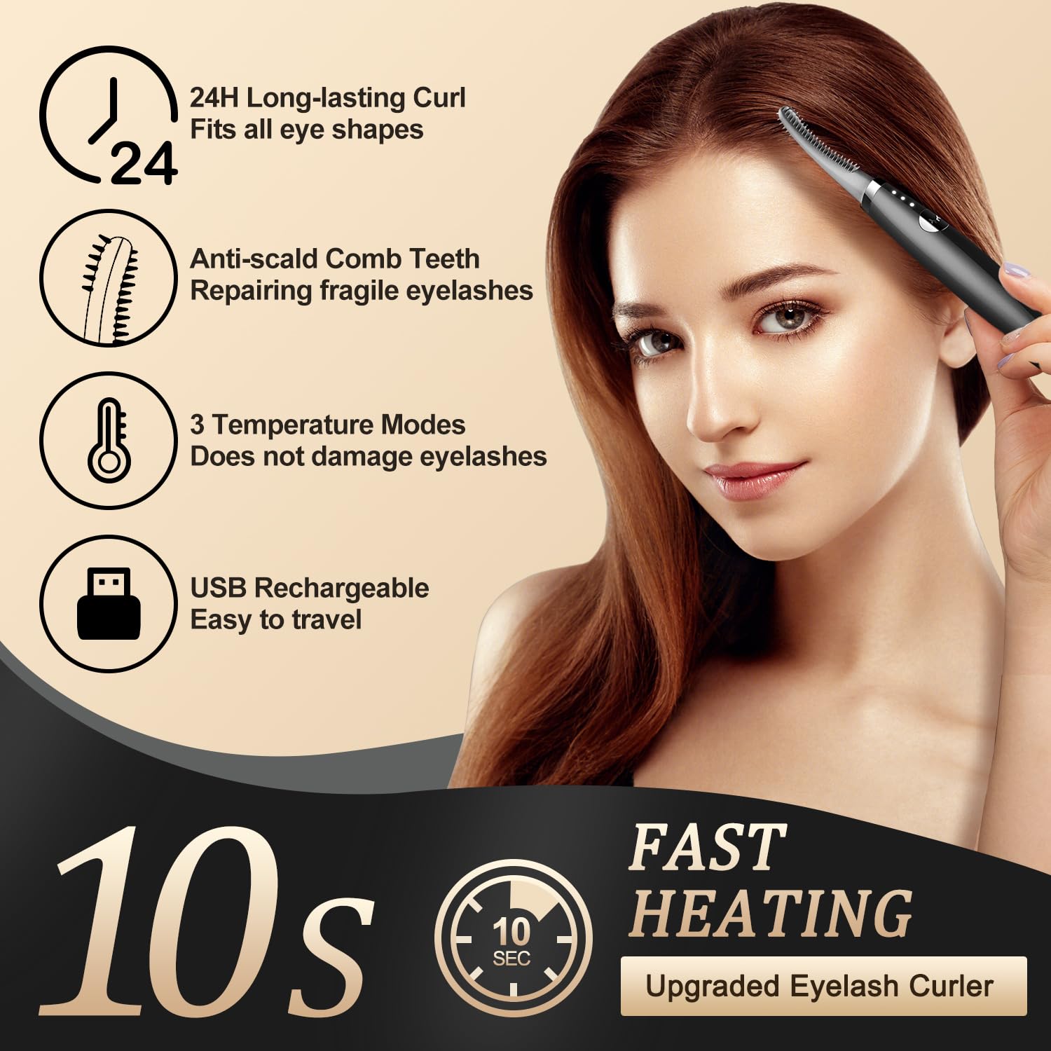 TOUCHBeauty Electric Eyelash Curler, Heated Eyelash Curler with 3 Smart Temp Modes & USB-C Fast Charge - Image 3