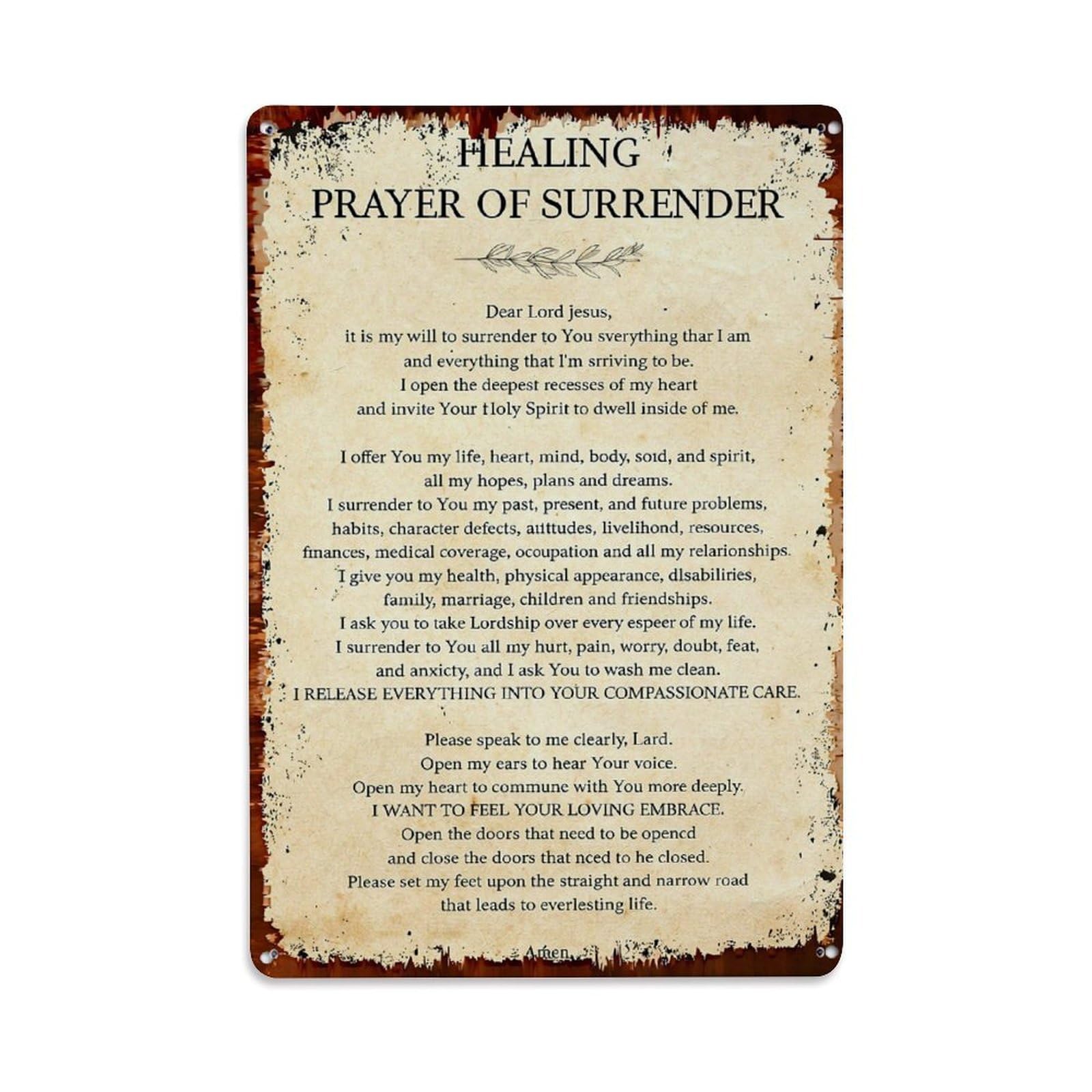 Jdyaojiesheng Vintage Healing Prayer Of Surrender Tin Sign Retro Metal Wall Decor Metal Poster, Home Bar Garage Farmhouse Cafe Wall Art Decoration 8X12inches