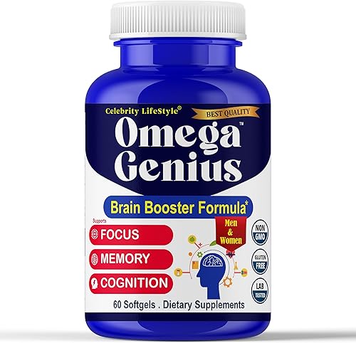 Omega Genius - Vitamina cerebral para memoria y enfoque, claridad mental y suplementos de enfoque con aceite de pescado Omega-3 DHA, suplementos de