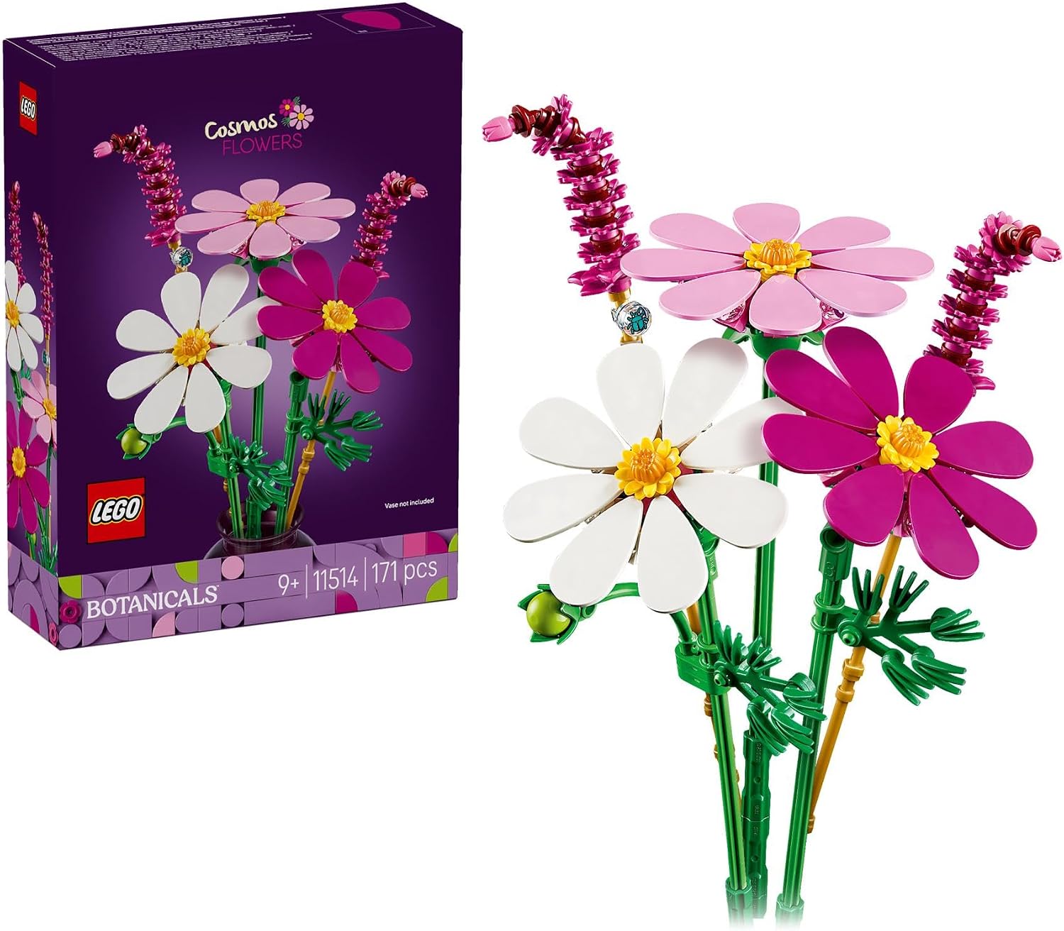 LEGO Botanicals Les Cosmos - Bouquet de Fleurs Artificielles avec 3 Fausses Plantes & 2 Brins Fleuris - Décoration de Chambre d'enfant DIY - Cadeau d'anniversaire pour Fille dès 9 Ans ou Adulte 11514