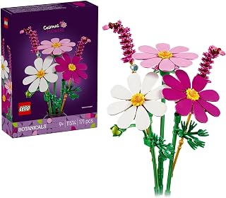 LEGO Botanicals Les Cosmos - Artificial Flowers Bouquet with 3 Fake Plants & 2 Flowered Strands - DIY Children's Room Deco...