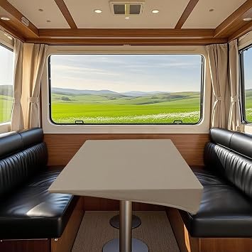 EFELIM PU RV Dinette Table Cover, Stretch Fitted Rectangle Tablecloth Waterproof Oil Proof Table Cloth Wipeable Table Cover Fit 24" x 48",Beige