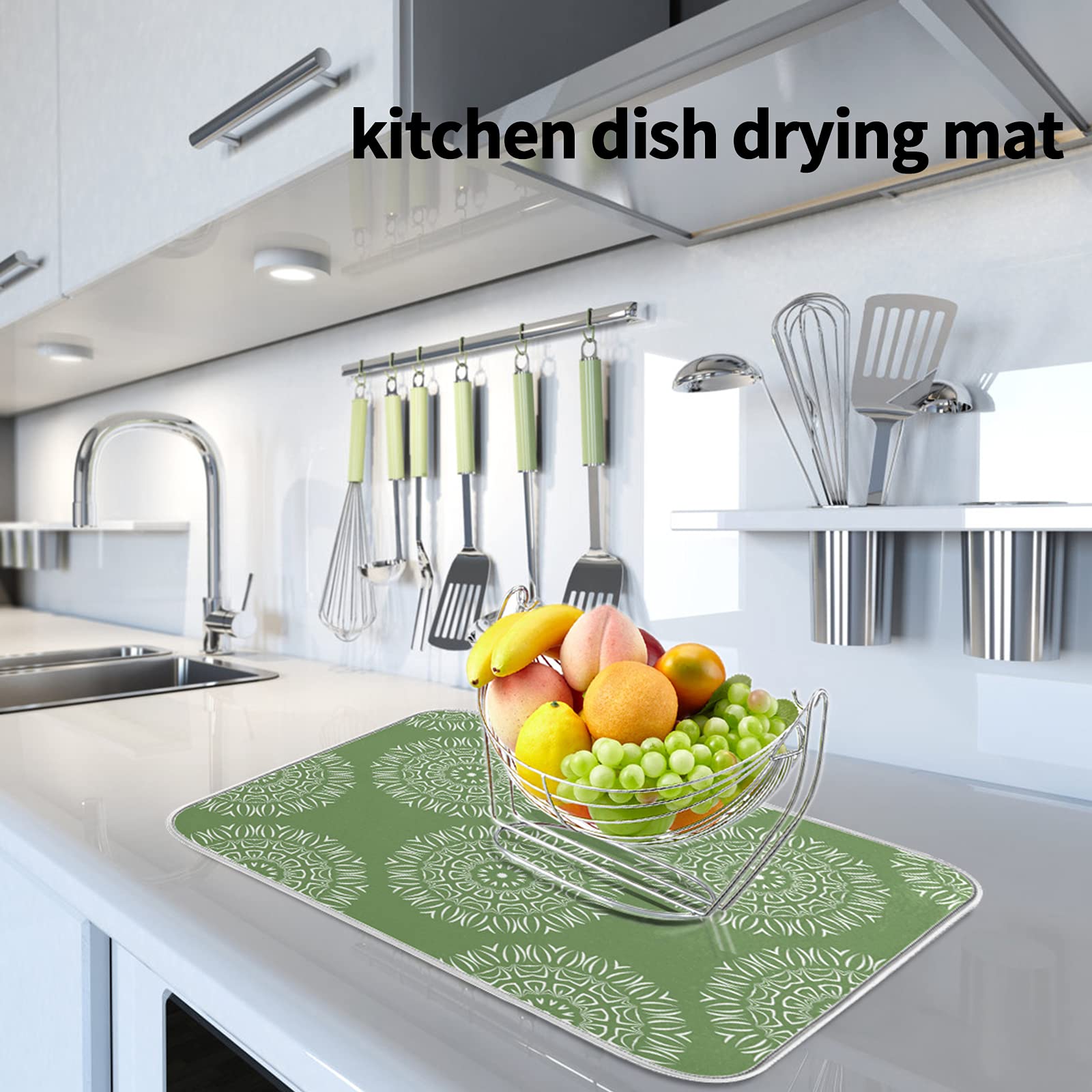 Tapis D'égouttoir à Vaisselle Réversible En Microfibre Absorbant Pour Cuisine Motif Feuilles 40,6 X 45,7 Cm