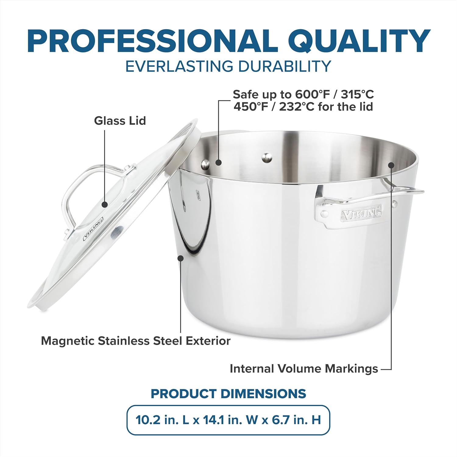 Viking Contemporary 3-Ply Stainless Steel Stock Pot, 8 Quart Soup Cooking Pot with Lid, Kitchen Cookware - Image 5