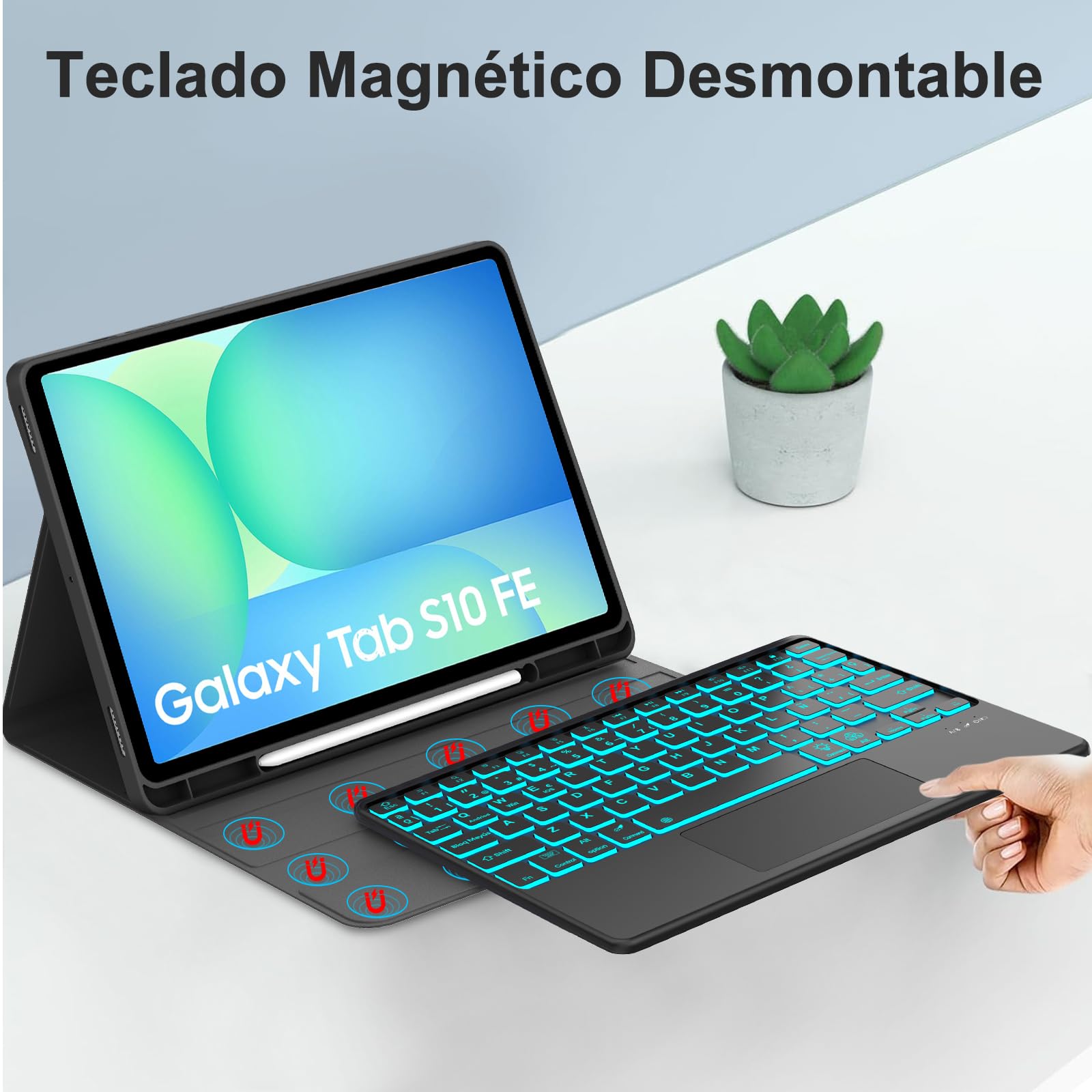Teclado con Touchpad para Samsung Tab S10 FE 10.9" 2025/S9 FE 10.9" 2023 | Funda Galaxy Tab S10 FE con Español Ñ Bluetooth Teclado Retroiluminado con Trackpad para Tablet Samsung S10 FE/S9 FE, Negro