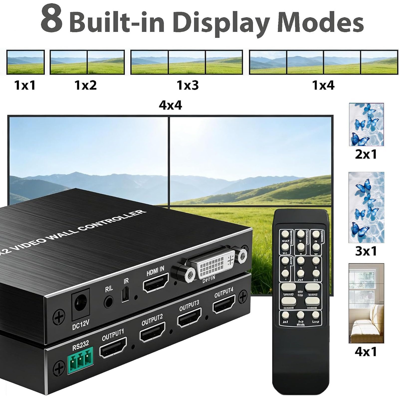 DVI 2x2 Video Wall Splicing Processor 4 wyjścia