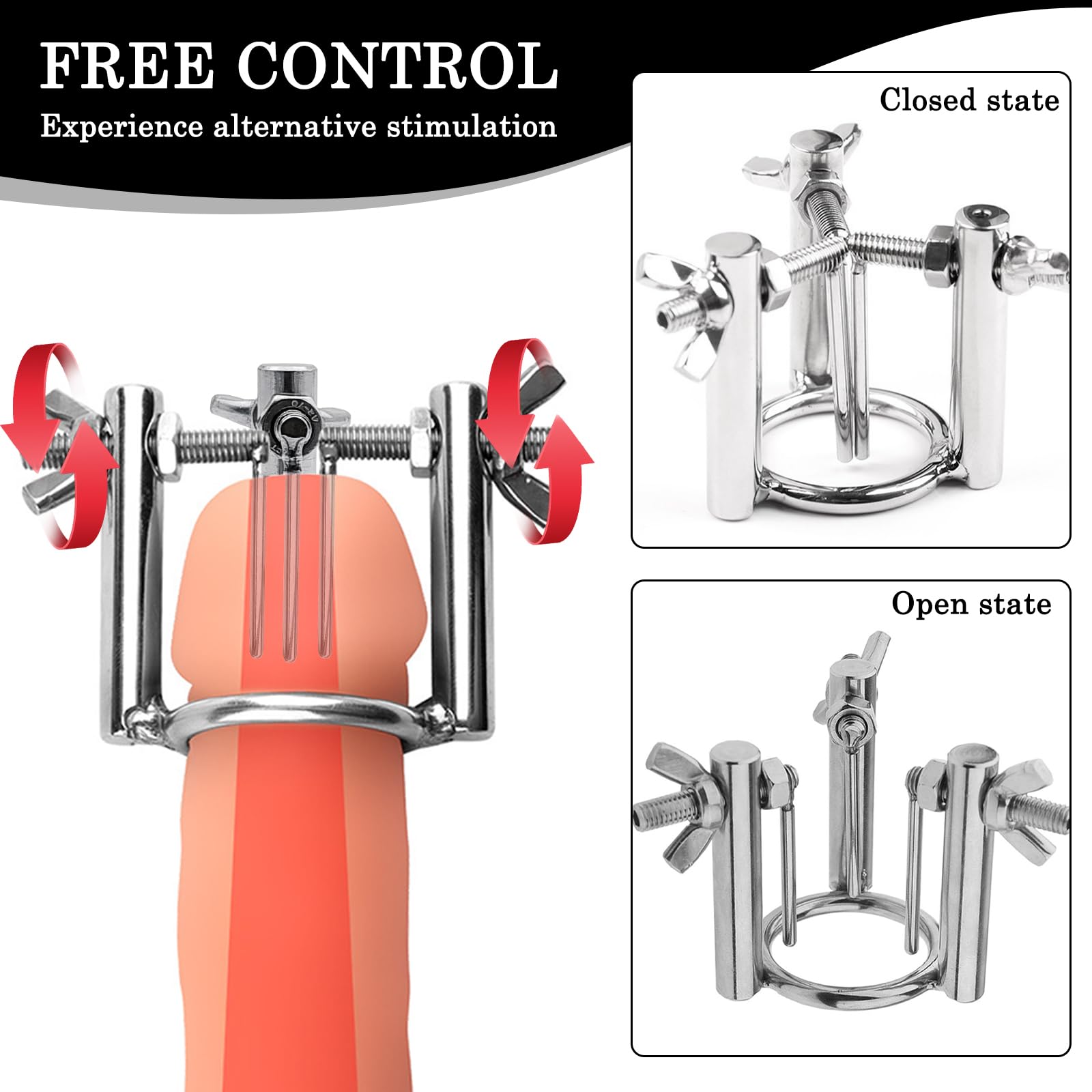 BDSMYEE Dilatatore Uretra in Acciaio Inox, Dilatatore uretrale regolabile in 3 Direzioni, Masturbatore Stimolatore del Glande Sextoys Uomo