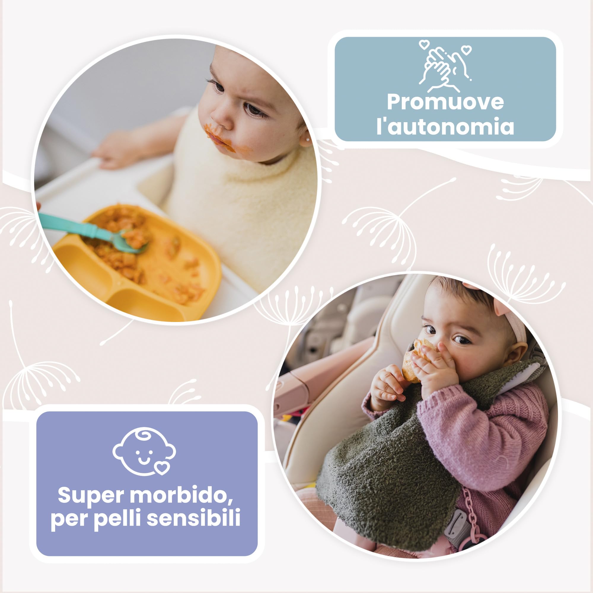 MIMUSELINA | Set di 5 Bavaglini Asilo con Elastico | Bavette Spugna Assorbente e Retro Impermeabile | Bavaglino Svezzamento| Bavaglini Impermeabili Neonato | Realizzati in Spagna