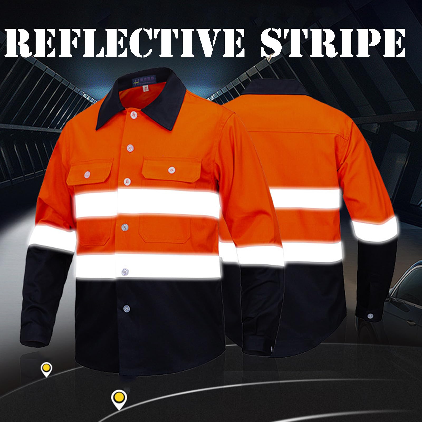 Loose Fit Combinaisons Coton Travail Salopette Veste Et Pantalon Costume Workwear Avec Bande Réfléchissante