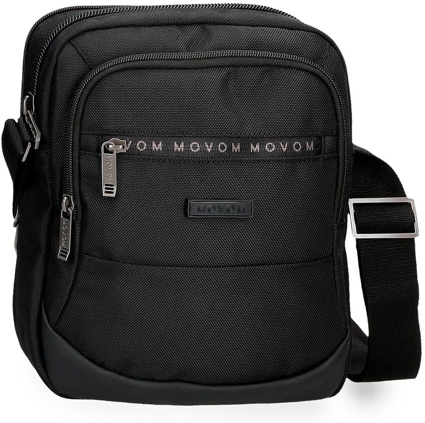 MOVOM Buster Shoulder Bag Two Compartments Black 22x27x10cm Polyester with Faux Leather Details by Joumma Bags, Black/White, Two Compartments Portatablet Messenger Bag, Black/White, Two Compartments