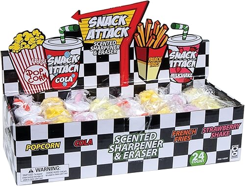 Raymond Geddes Snack Attack - Sacapuntas perfumado y borrador surtido (paquete de 24)