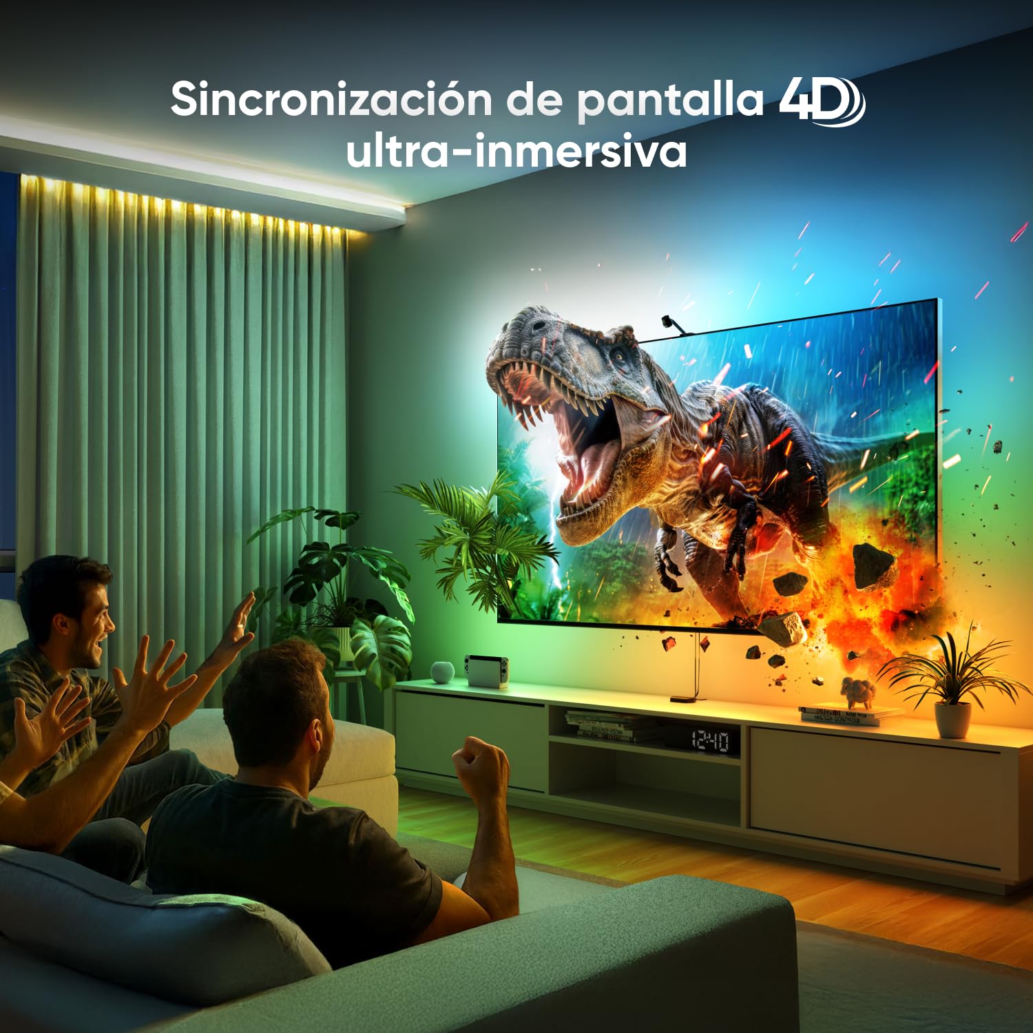 Nanoleaf 4D V2 Tira LED Espejo de Pantalla para TV 65", Retroiluminación RGB Inteligente, Zigzag Flexible con Cámara, Música Sync, Wi-Fi/Bluetooth, Control App y Voz (Alexa/Google/Apple)