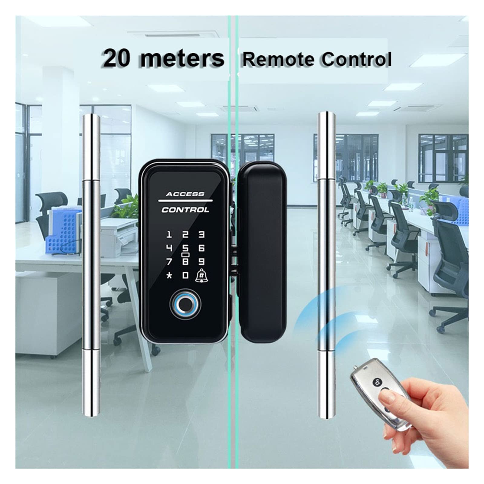 Inteligentny zamek z blokadą Smart Phone Control Fingerprint Smart Lock for Glass Wooden by Electronic Keyless 50 Meters Long Range Remote Control Fiing for Lock (Kolor: Single Door1) (Double Remote2)