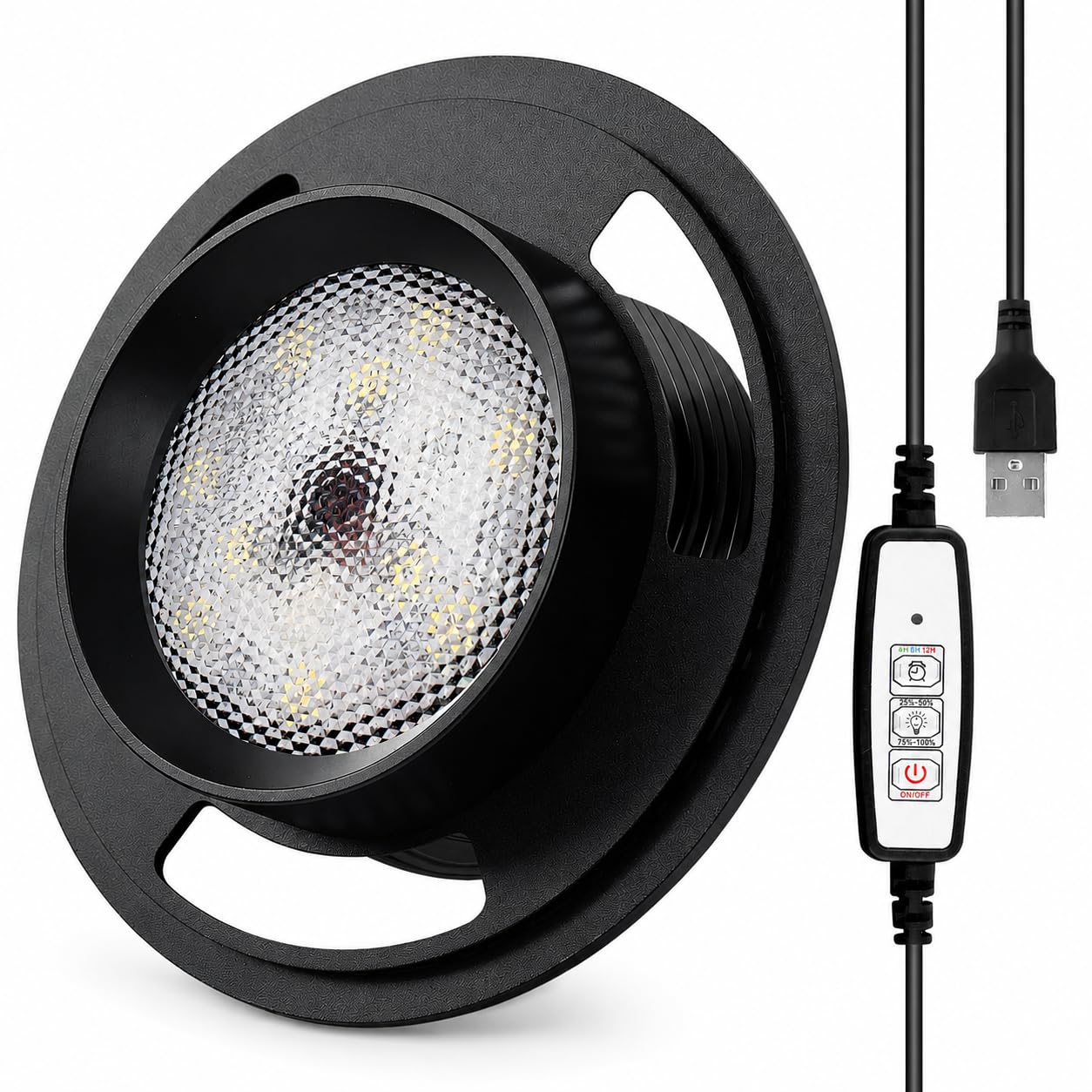Tapa Smart LED para Terrario 10cm con Ventilación Regulable | Tapa metálica negra con USB, temporizador e intensidad ajustable para terrarios y jardines eternos