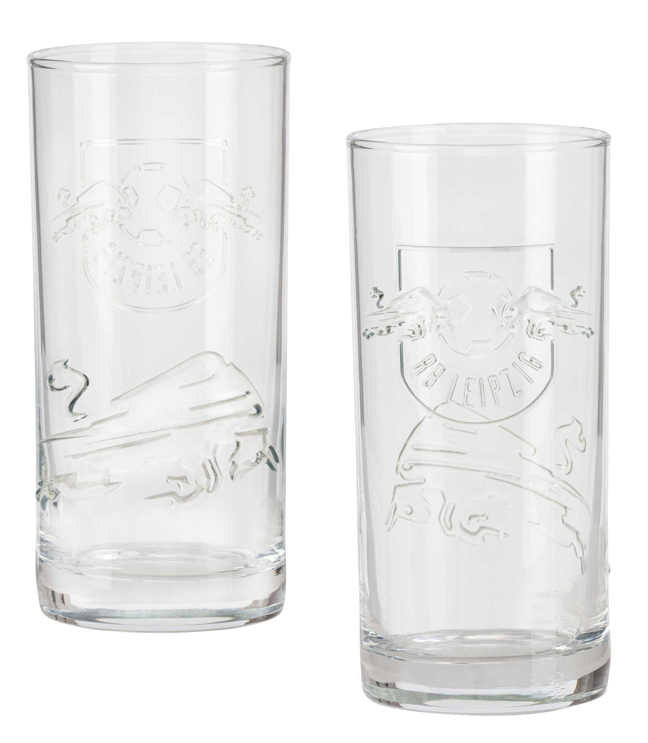 RB Leipzig Trinkglas - Relief - 2er-Set | Wasserglas | Glas | Longdrinkglas | RBL - Plus Aufkleber Wir lieben Fußball