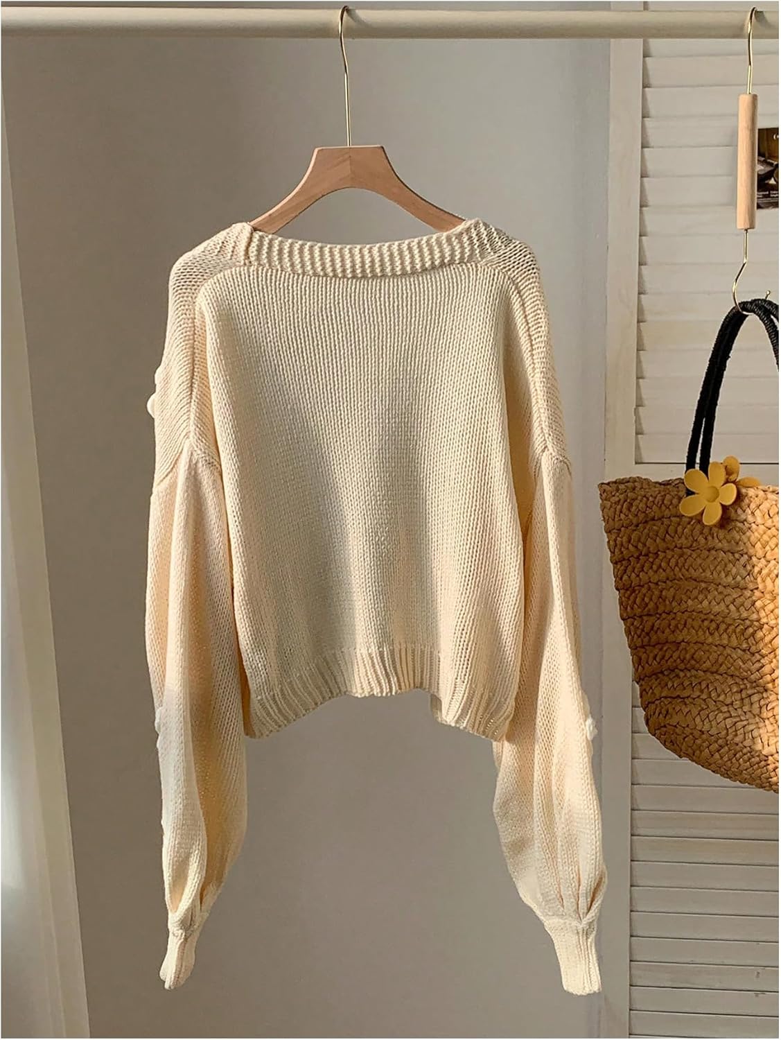 MakeMeChic Women's 3D Floral Open Front Cardigan Sweaters Long Sleeve Knit Crop Outerwear - Image 3