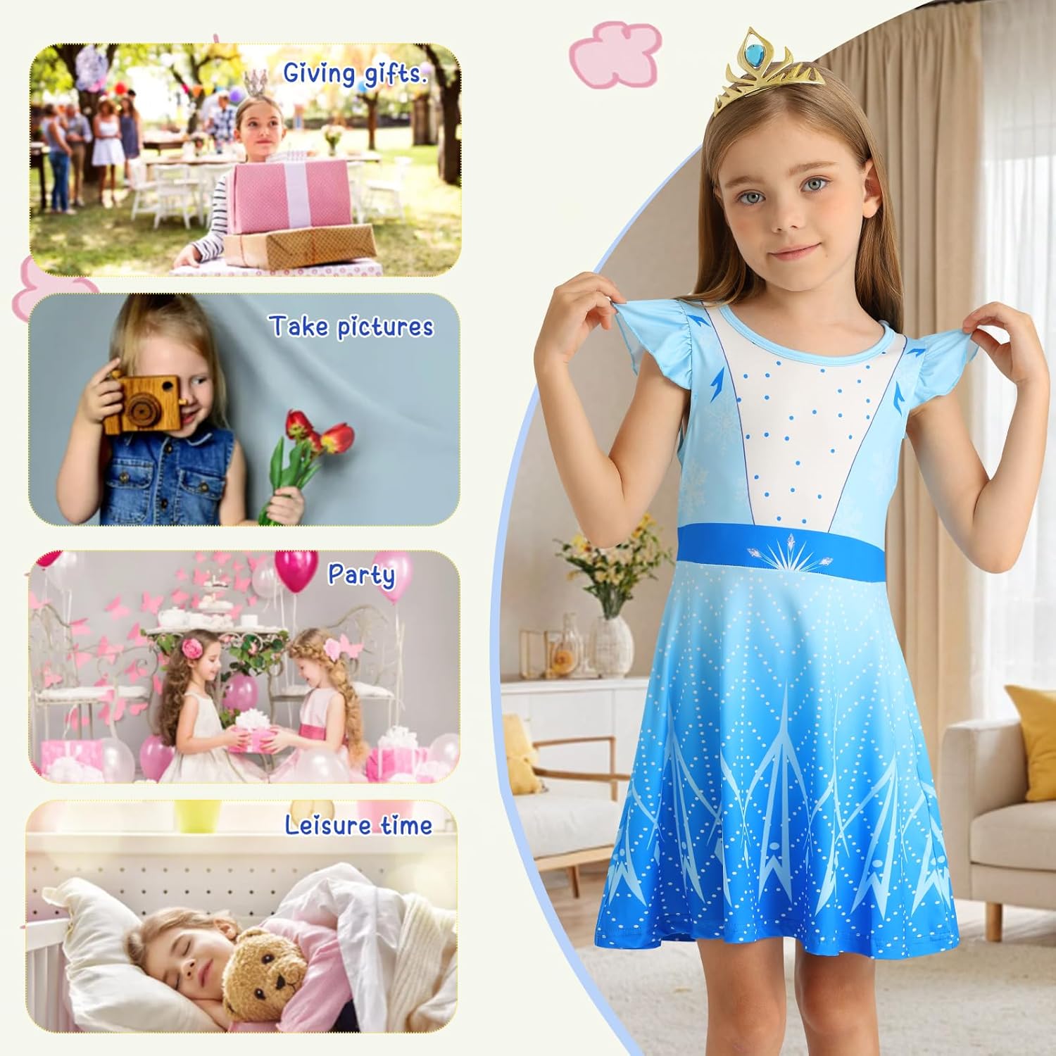 AmzBarley Girls Nightgowns Princess Pajamas for Toddler Kids Sleepwear Nightdress Little Girls Nightie Dress - Image 5