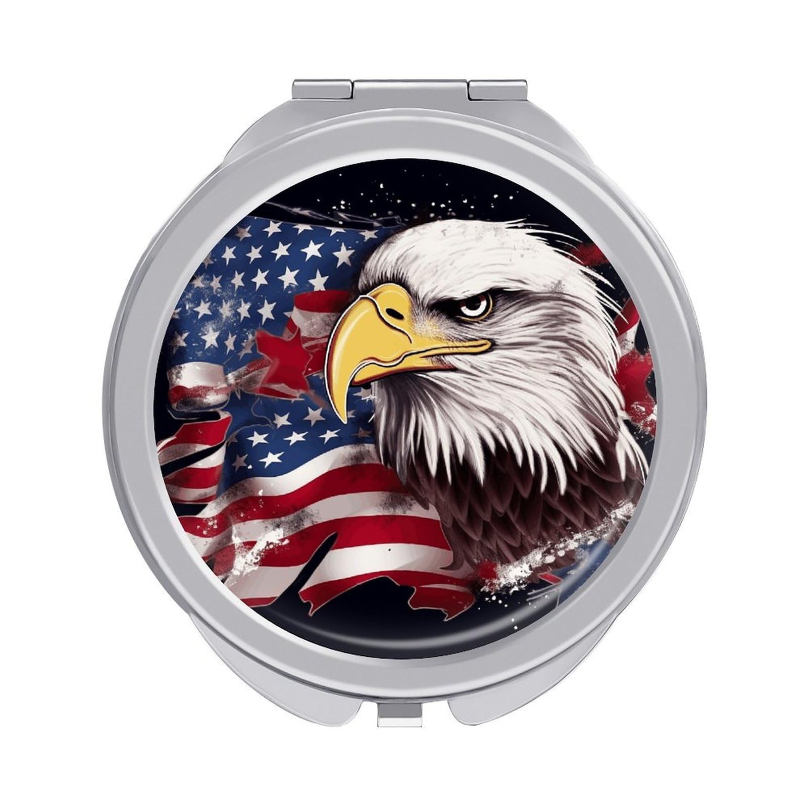 VstaDank America US Flag Bald Eagle Compact Mirror for Purses Round Fashion Travel Makeup Mirror 2X /1x Magnifying Double Sides Mini Mirrors Portable Pocket Mirrors for Handbag Purse Women Gift