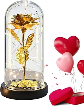 Eternal Flowers Gold Foil Eternal Rose in Acrylic Dome