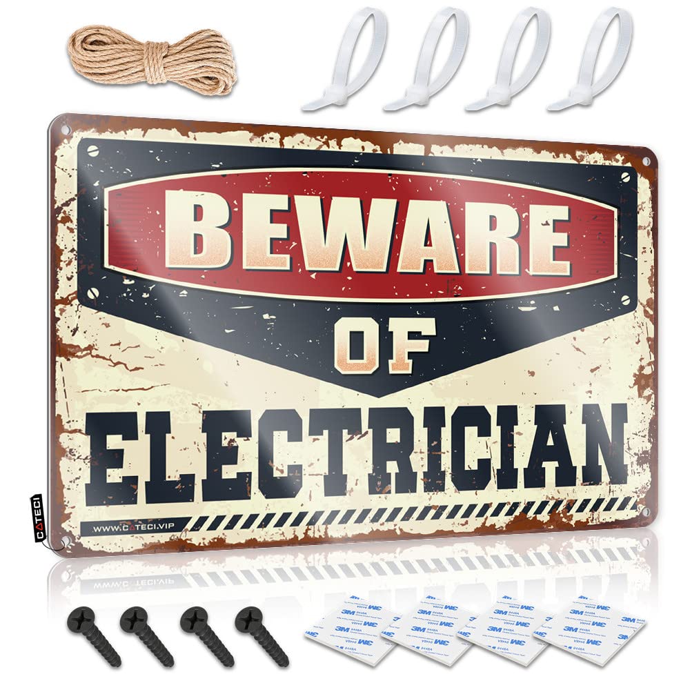Vintage Funny Tin Sign Beware Of Electrician Tin Sign Boys Room Decor Teenager Tin Decor(30X40CM)