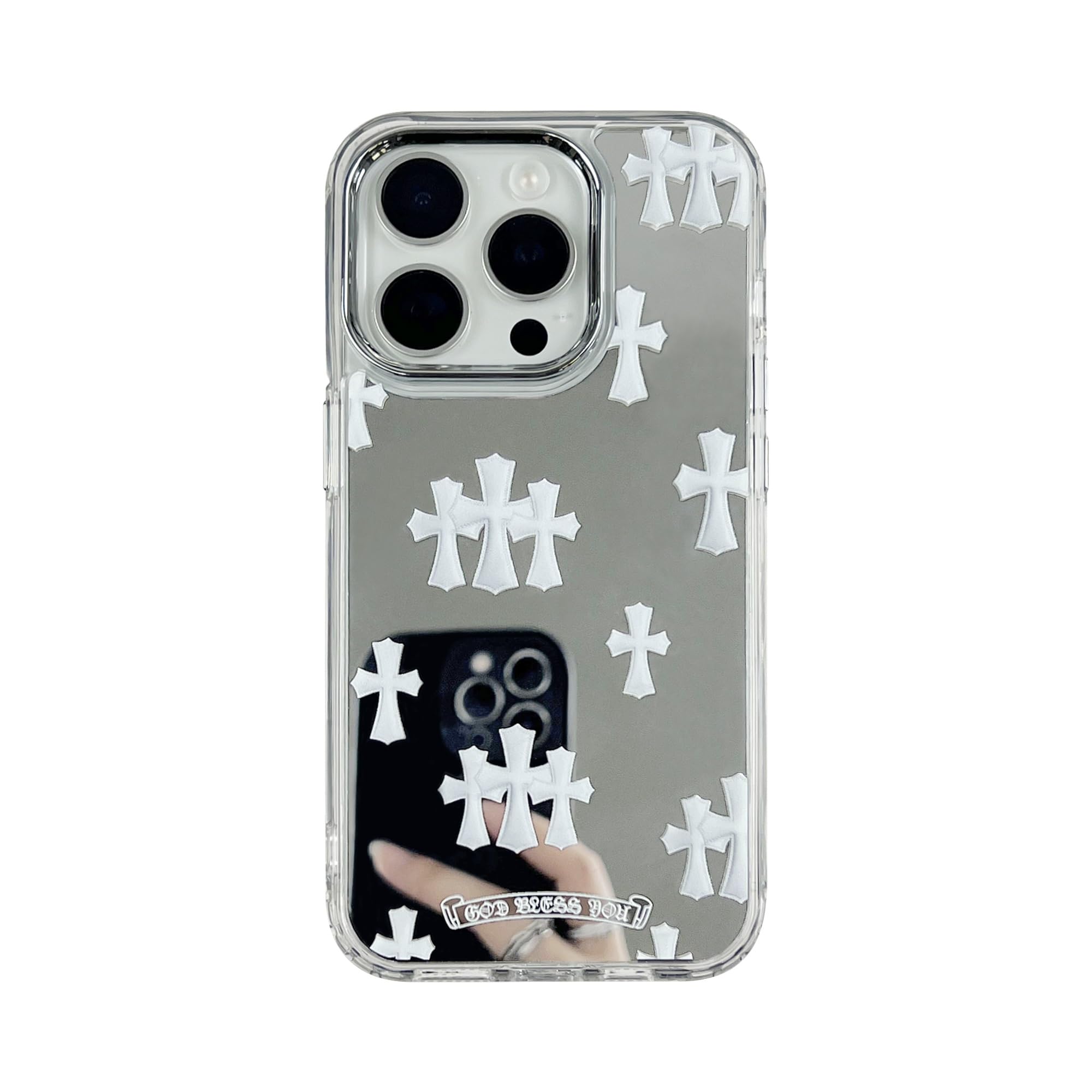 ezyuzy Fits iPhone 15 Pro Max Case Bless Mirror Phone Case for iPhone 15Pro Max Case Cross Phone Case Shockproof Protective Phone Cases(Color:White,Size:15ProMax)