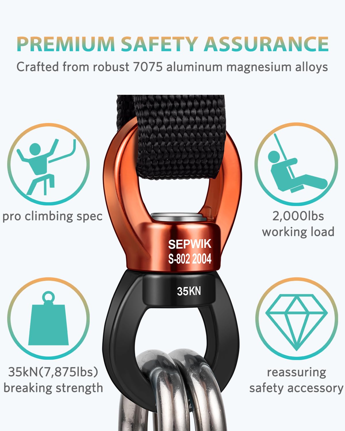 SEPWIK Swing Swivel, 35KN Swing Spinner, 360° Safety Rotational Device Hanging Accessory for Hanging Hammock Web Tree Swing - Image 3