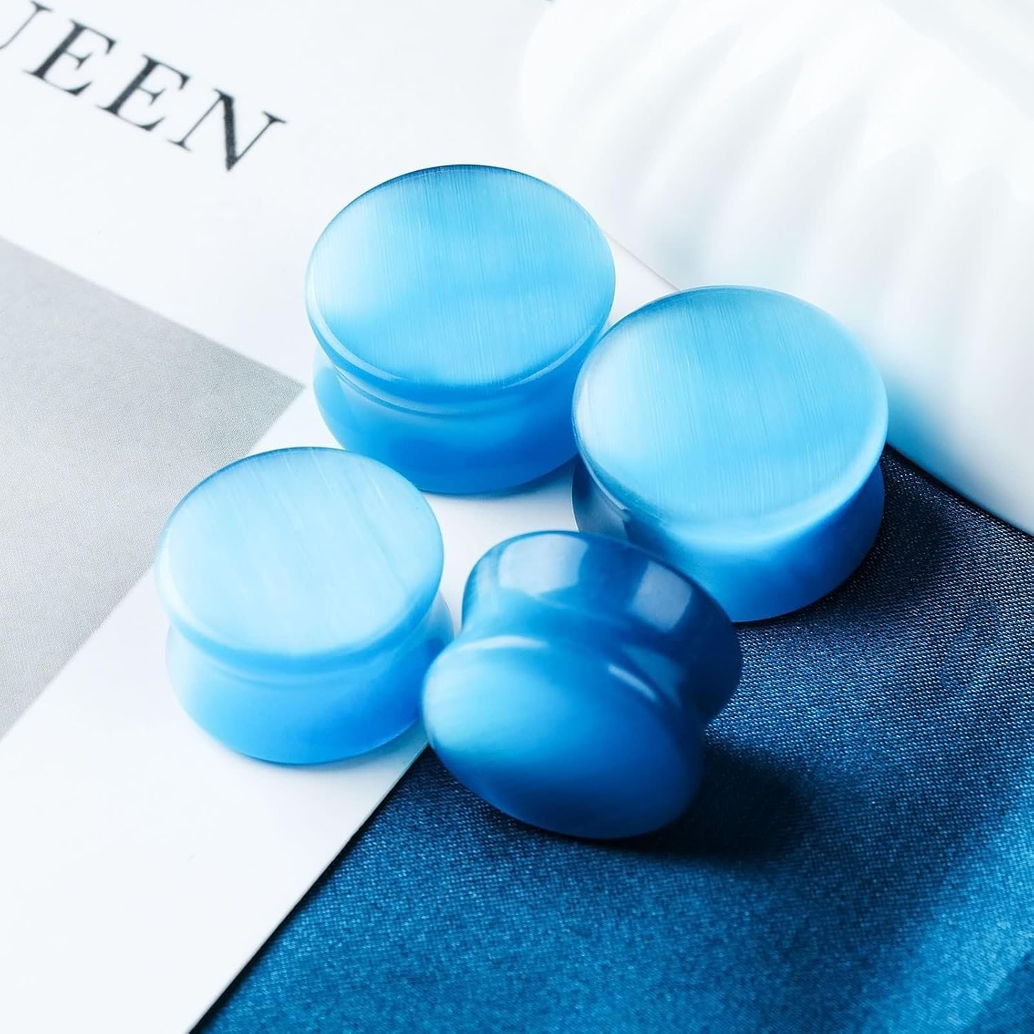 Mens Ear Gauges Plugs, Stone Tunnels for Women Ears Blue Stone Unisex Piercing Gauge Earrings 2pcs
