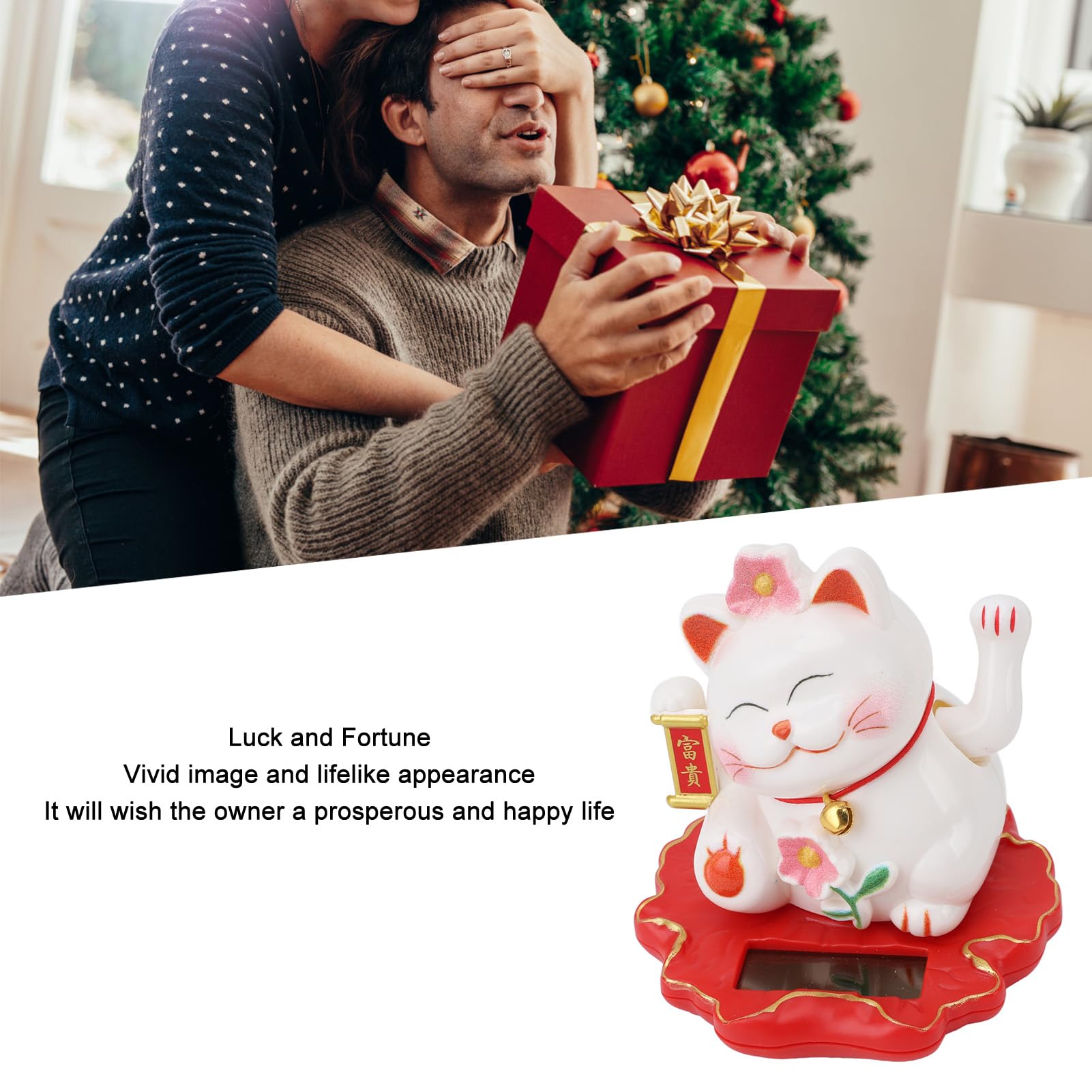 Solar Fortune Cat Vivid Lovely Chinese Cat Solar Powered Waving Arm Lucky Cat Ideal for Home Office and Car Dashboard Decor 2314A Brings Charm and Positive Energy to Any Space