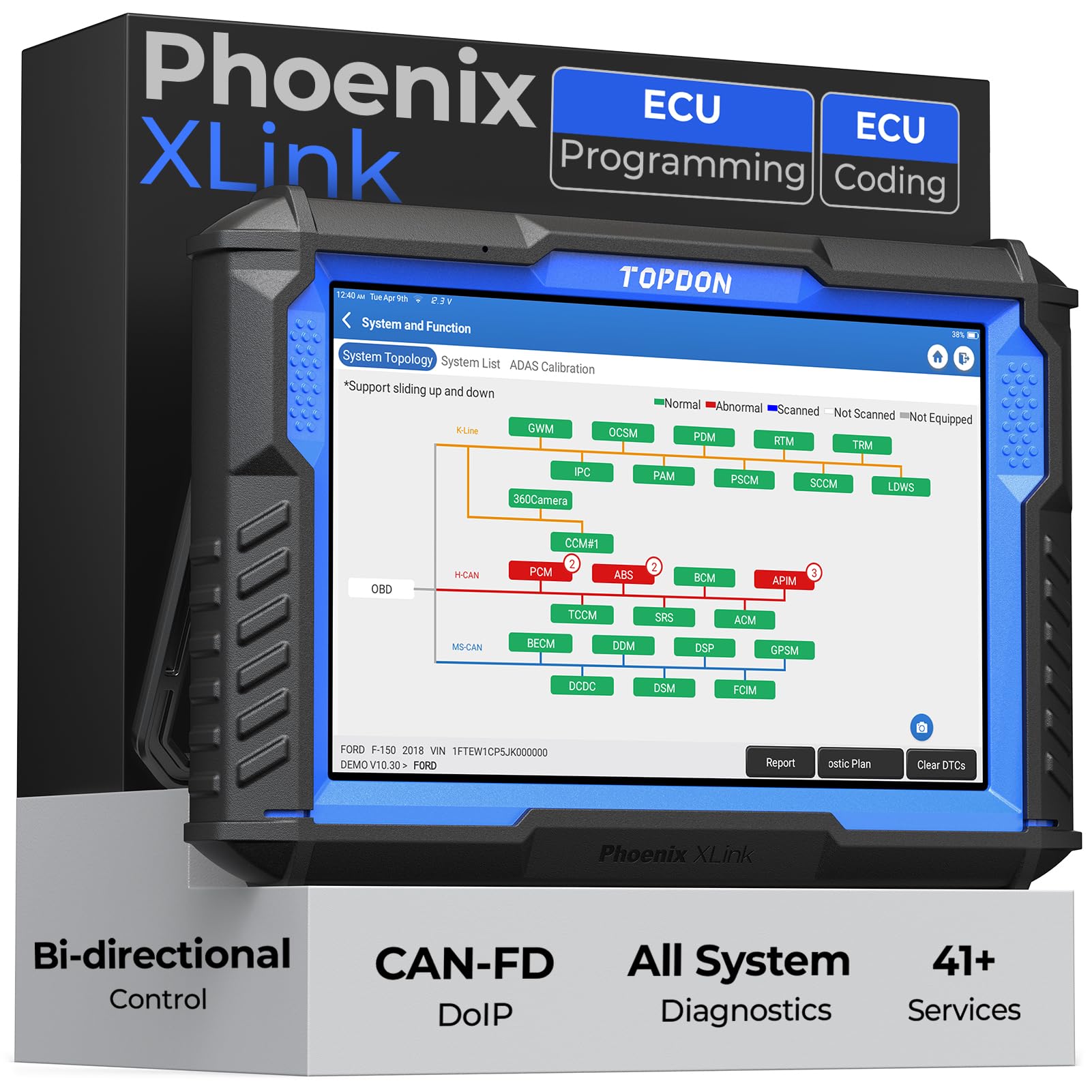 Phoenix XLink Scanner, ECU Programming & Coding Scan Tool, Topology Mapping, CAN-FD & DoIP, Full System Bidirectional Scanner, 41+ Maintenance Services, V.A.G Guided, 2 Year Free Update