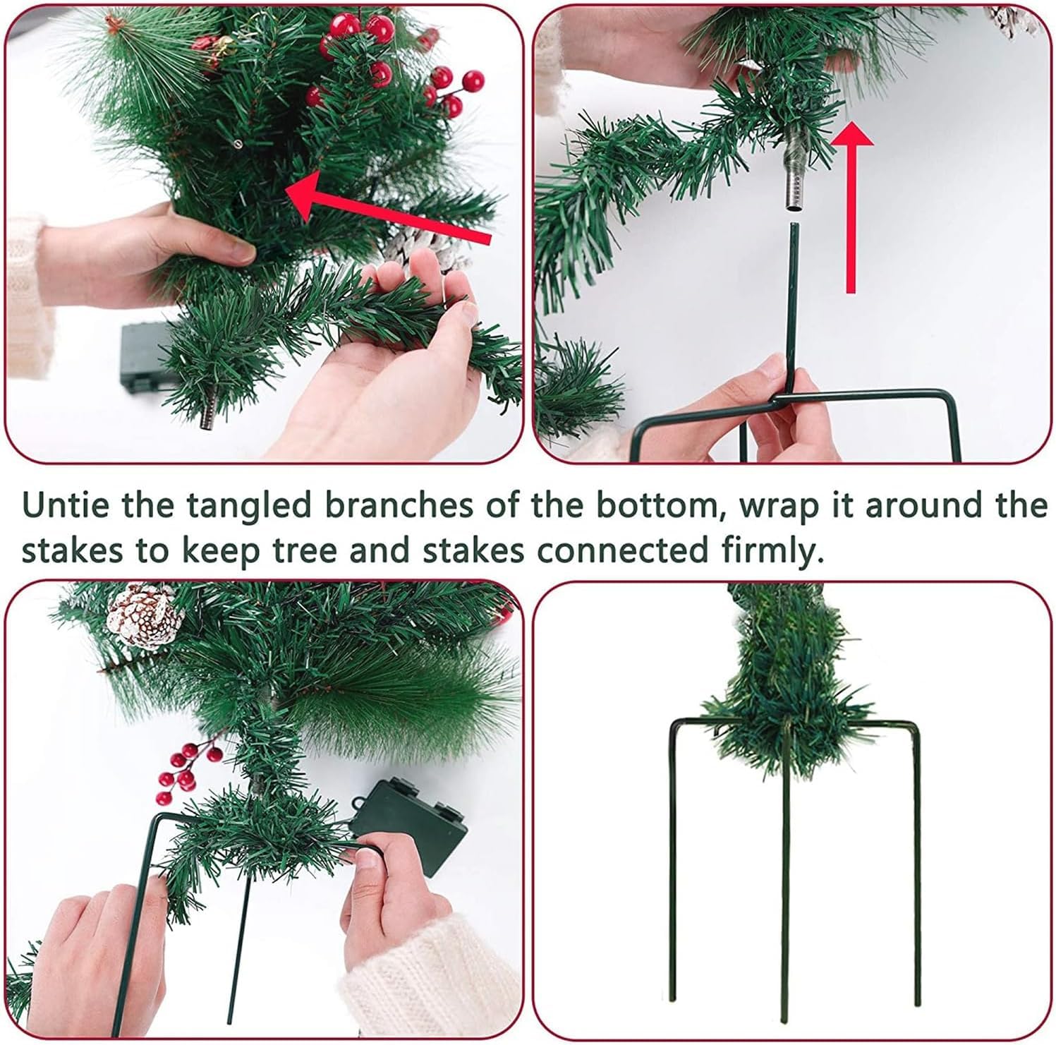 Beleuchteter künstlicher Weihnachtsbaum, vorbeleuchtete Tannenbäume mit Zapfen, goldenen und roten Beeren, Stativpfahl und 60 LED-Lichtern, beleuchteter Pflanzgefäßfüller, Urlaubsdekoration (1 Stück)
