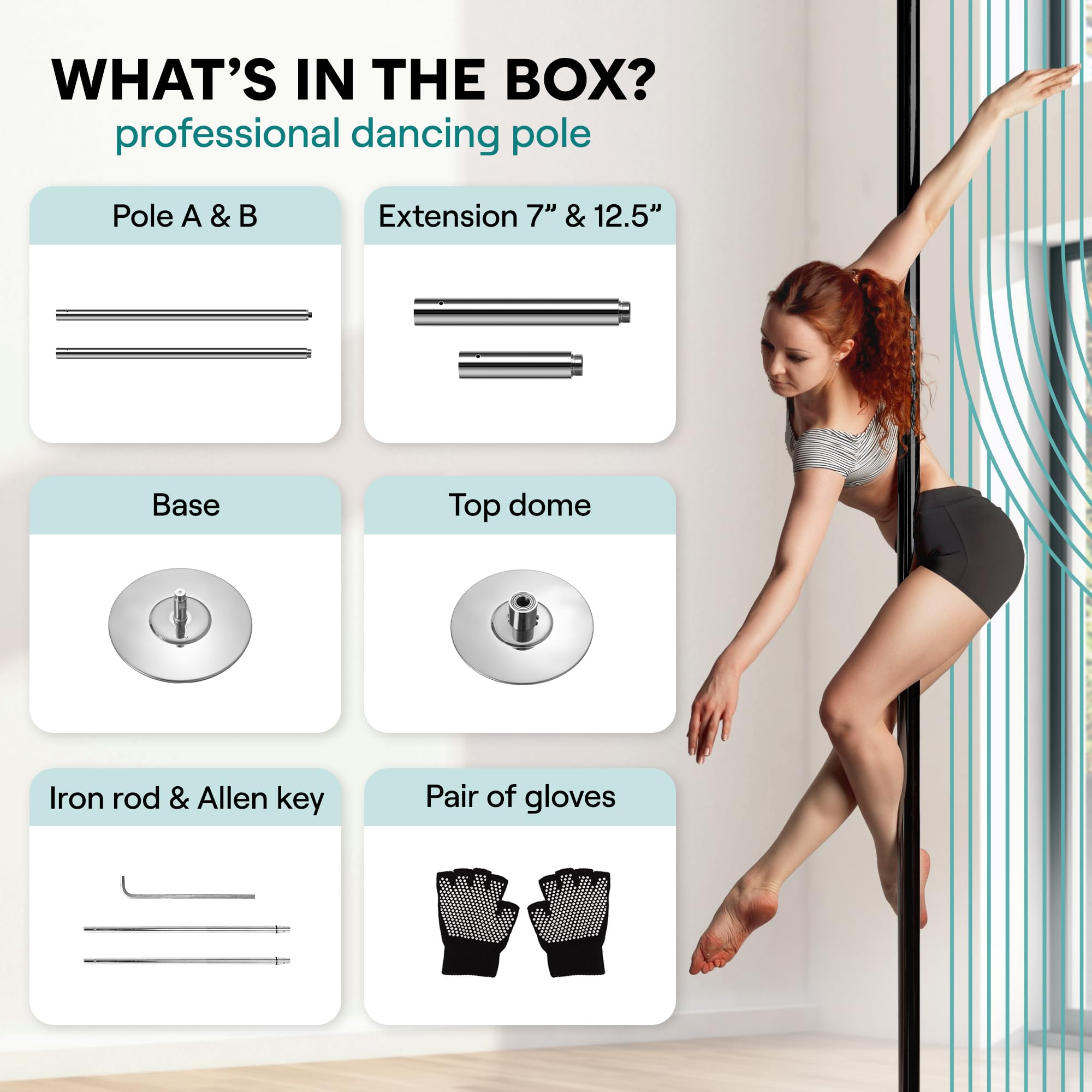 SereneLife Professional Spinning Dance Pole, 45mm Portable Exercise Pole for Fitness – Durable Steel Build, Anti-Rust Finish, Suitable for Home, Club, Gym, Party, Pub