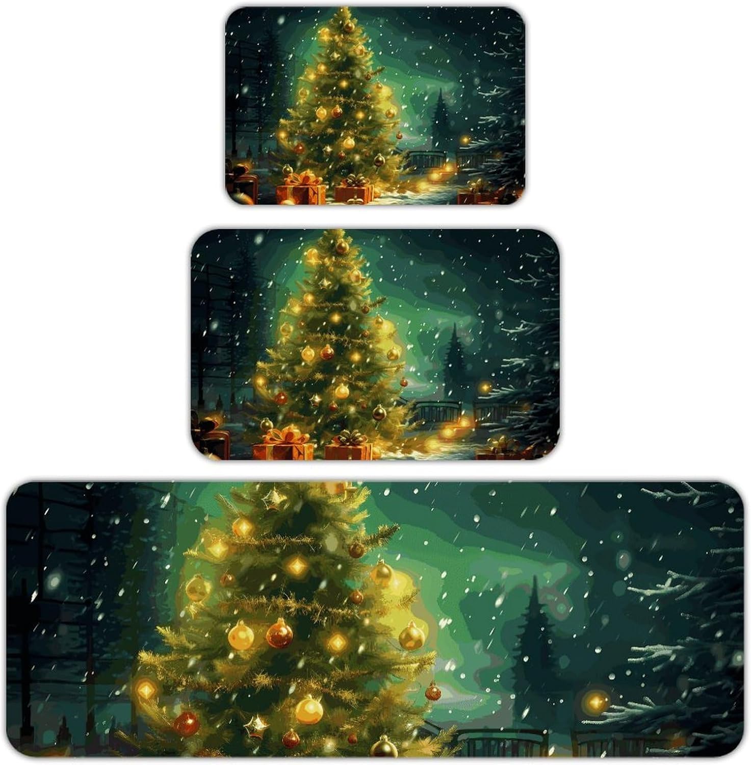 Christmas Trees Kitchen Mats for Floor 3 Pcs Kitchen Rugs
