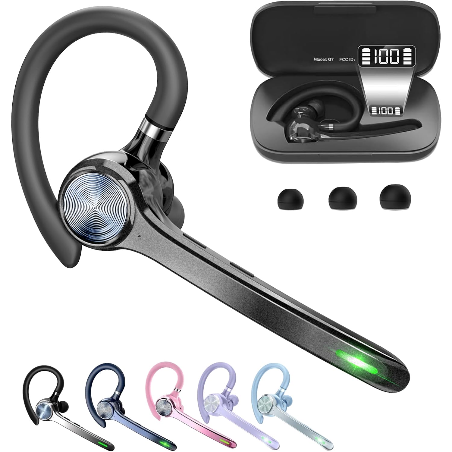 HEIBAS Bluetooth Headset, Wireless Earpiece with Mic for Work