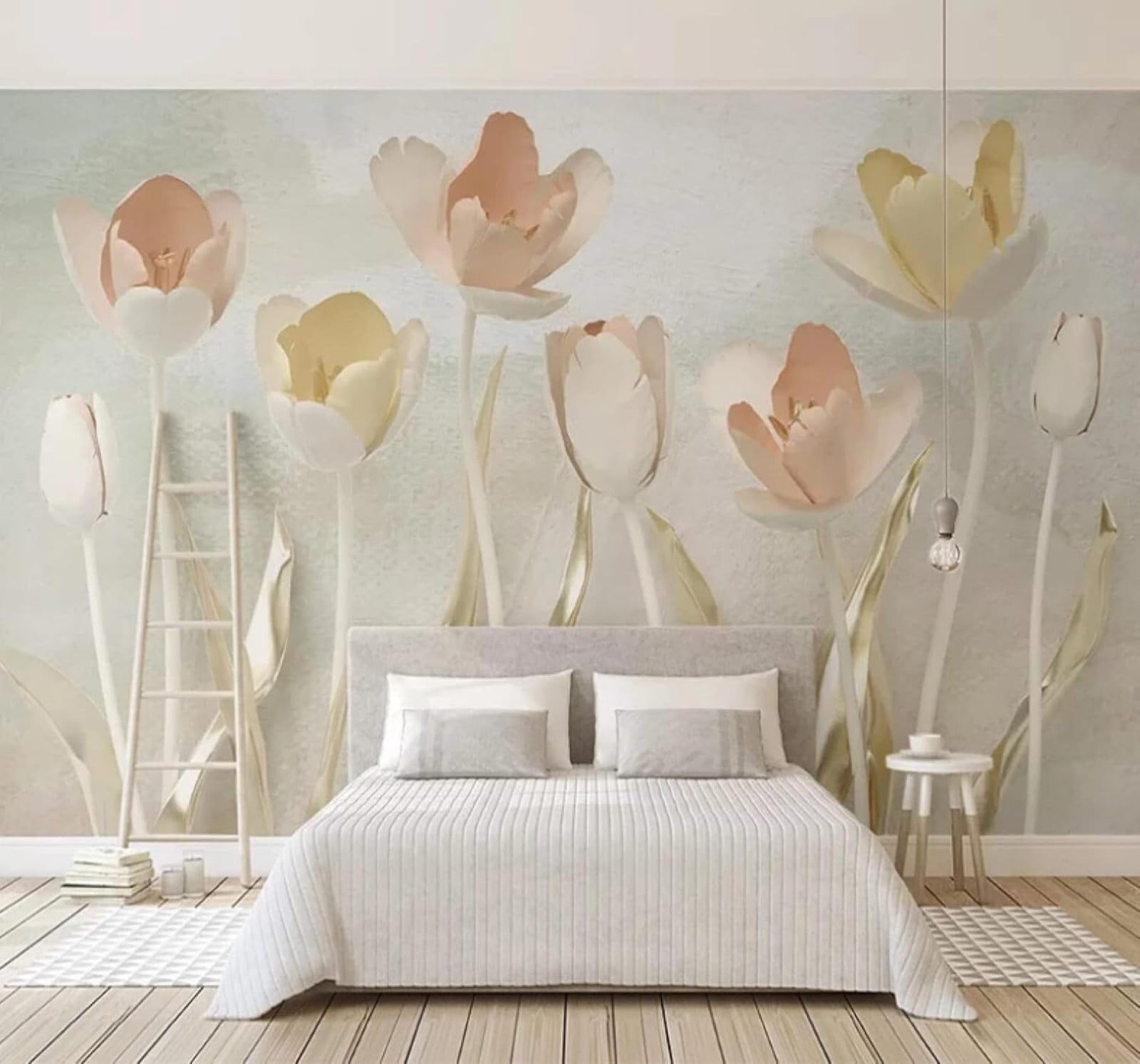 Xlming 300Cm×210Cm(B×H) Minimalist Three Dimensional Relief Tulips Flowers 3D Wallpaper Luxury Home Dining Decor Paste Sofa Living Room The Wall For Bedroom Mural-300Cm×210Cm
