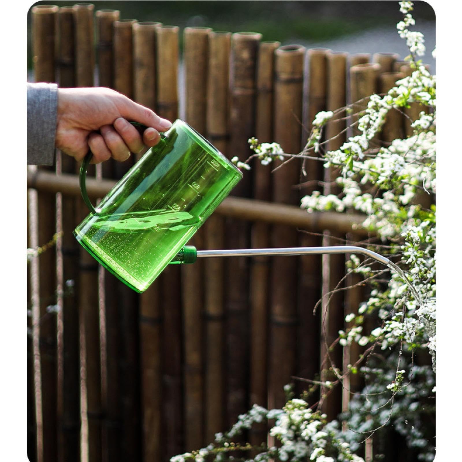 Plastikowe konewki 2 w 1, długa wylewka ze stali nierdzewnej, do wewnątrz, z głowicą zraszacza i podziałką, narzędzie ogrodnicze, odpowiednie do roślin i kwiatów, 1,5 l, szaro-niebieskie i zielone