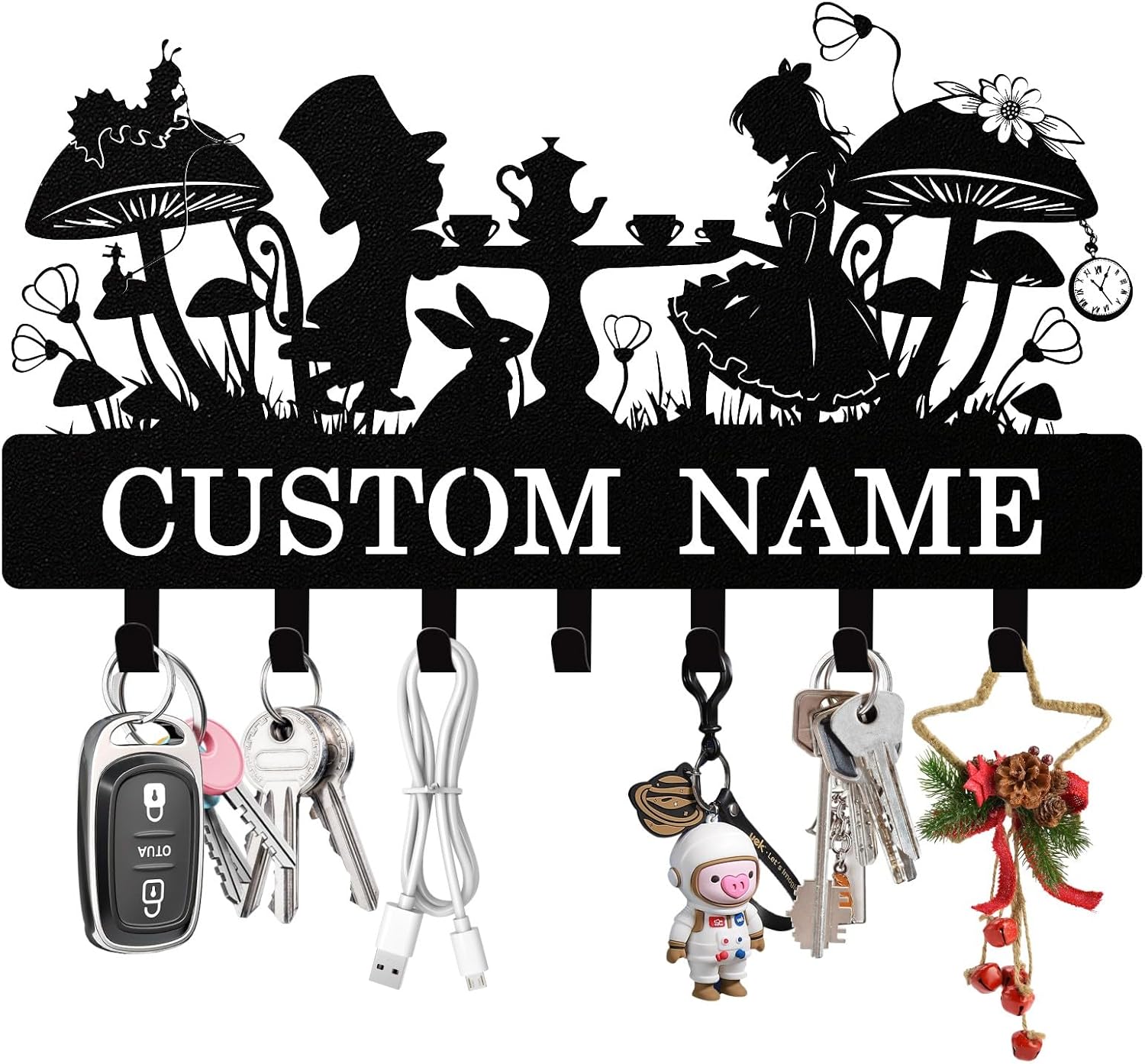 Personalized Fairy Key Holder Wall Mount, Custom Metal Keys Holder for Wall with Name, Wall Home Key Hanger Rack with Hooks for Entryway, Front Door, Living Room, Kitchen, Bathroom, Garden