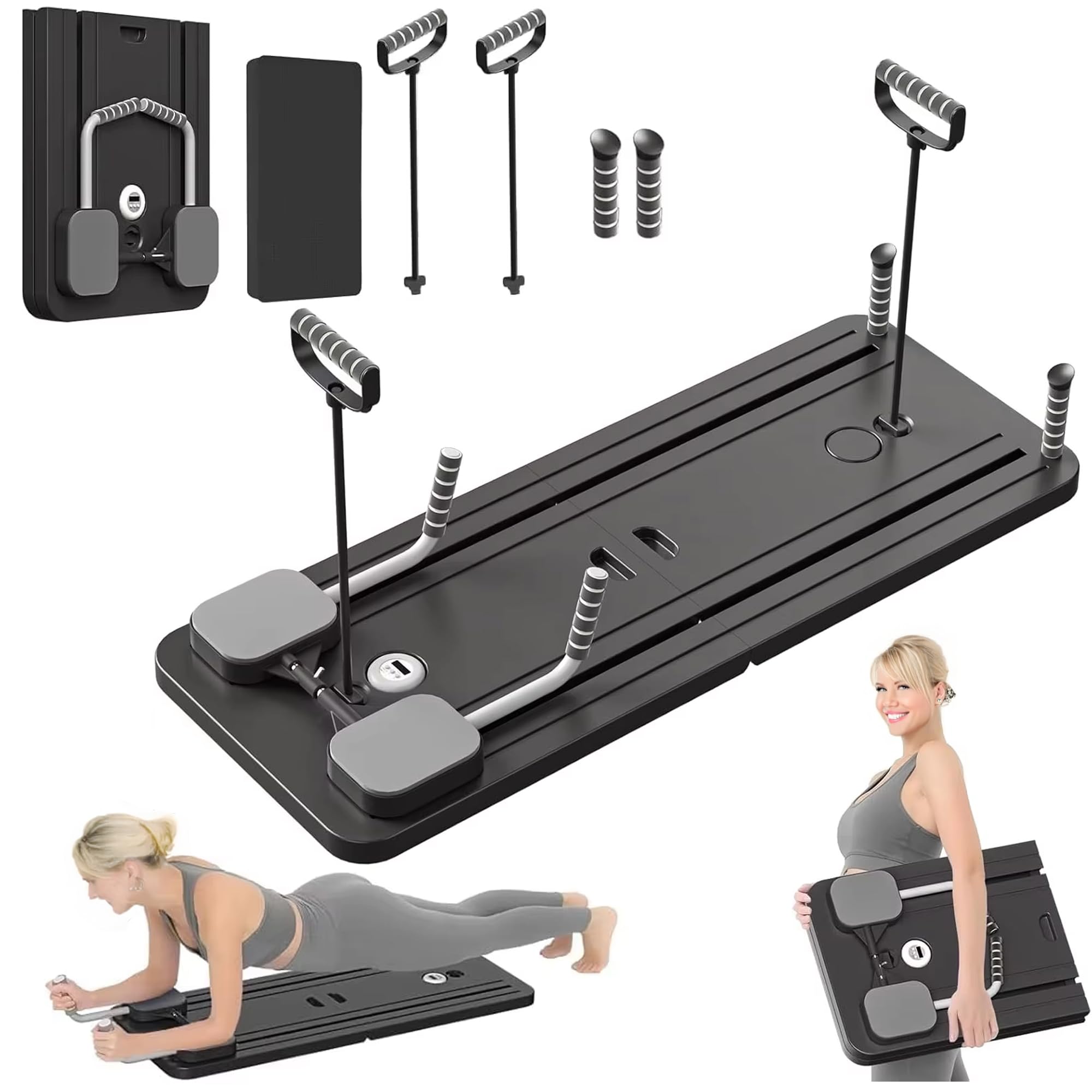 ARCHEXE Upgraded Pilates Reformer Board, Foldable 5 in 1 Pilates Machine, Multifunctional Full Body Workout Trainer Auto Rebound, Strength & Balance Ab Roller Training for Home & Gym (Black)