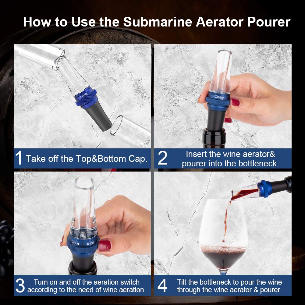 CHEER MODA Submarine Wine Aerator & Pourer - Red, With Rubber Stopper For Red Wine & Champagne - View #9
