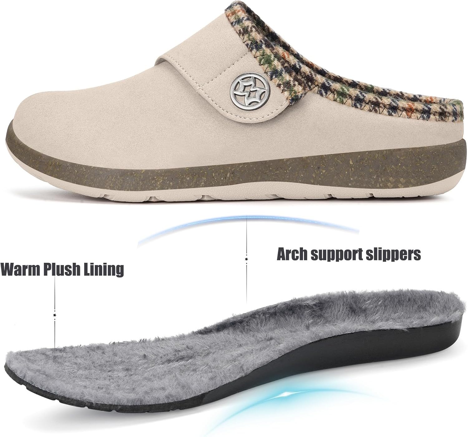 Eagsouni Women's Men's Wide Width Slippers Suede Fuzzy Slippers Winter Warm Fur Lined Slip on House Shoes Outdoor with Removable Cushion Footbed - Image 2