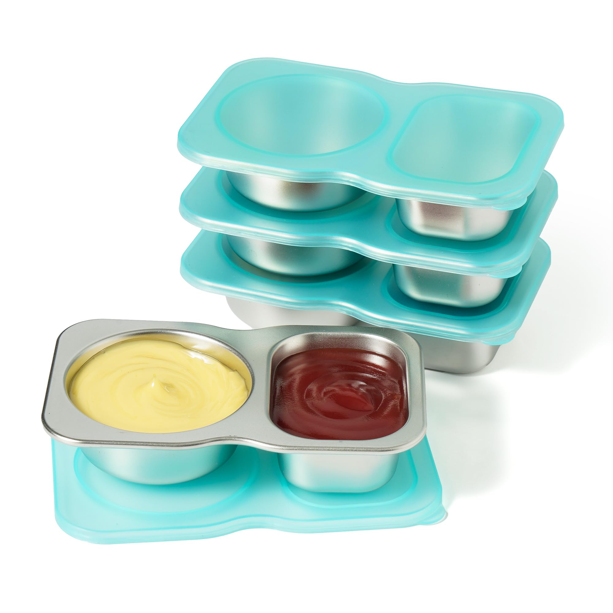 Misichao 2-Compartment Snack Containers with Lids 150 ml 4 Pack Blue