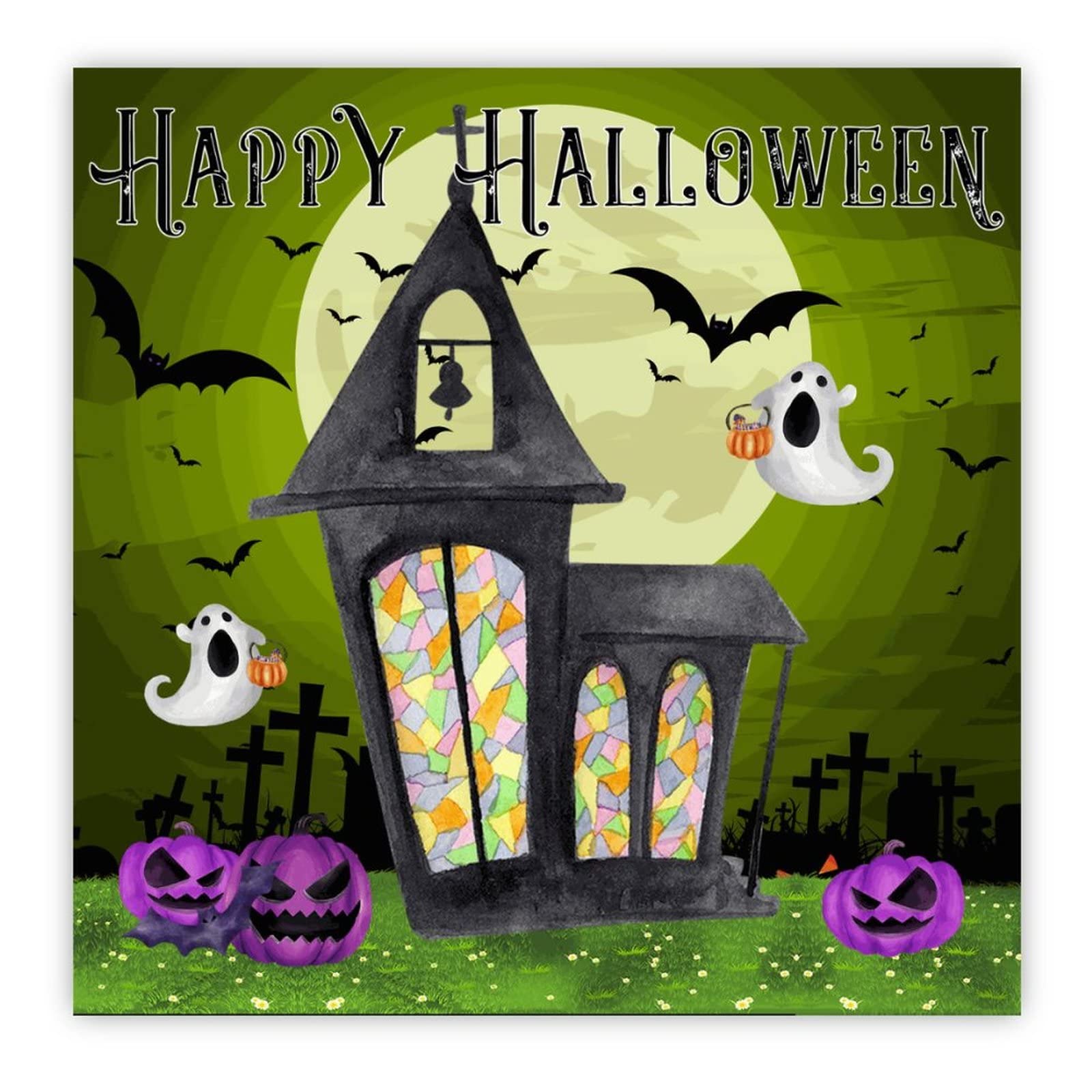 Décoration d'intérieur Halloween en bois de qualité motif lune et chauve-souris