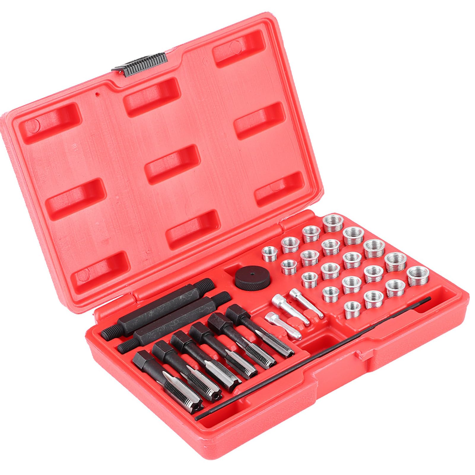 Juego de reparación de roscas de bujías incandescentes, 33 piezas, herramienta de corte de rosca, pasador de guía para reparación de roscas de bujías incandescentes, juego de reparación de rosca