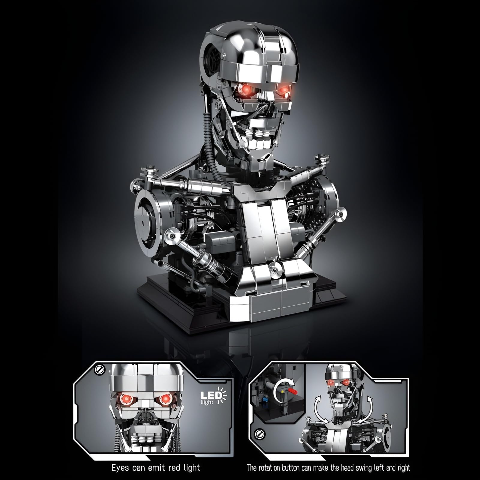 Cyborg Skelett Bausteine Bausatz, 1469Stk Filmcharakter Tech Totenkopf Spielzeug, Mechanischer Klemmbausteine, Sci-Fi Sammlerstück Display Modell für Erwachsene Enthusiasten, Heimbüro Dekor(4010)