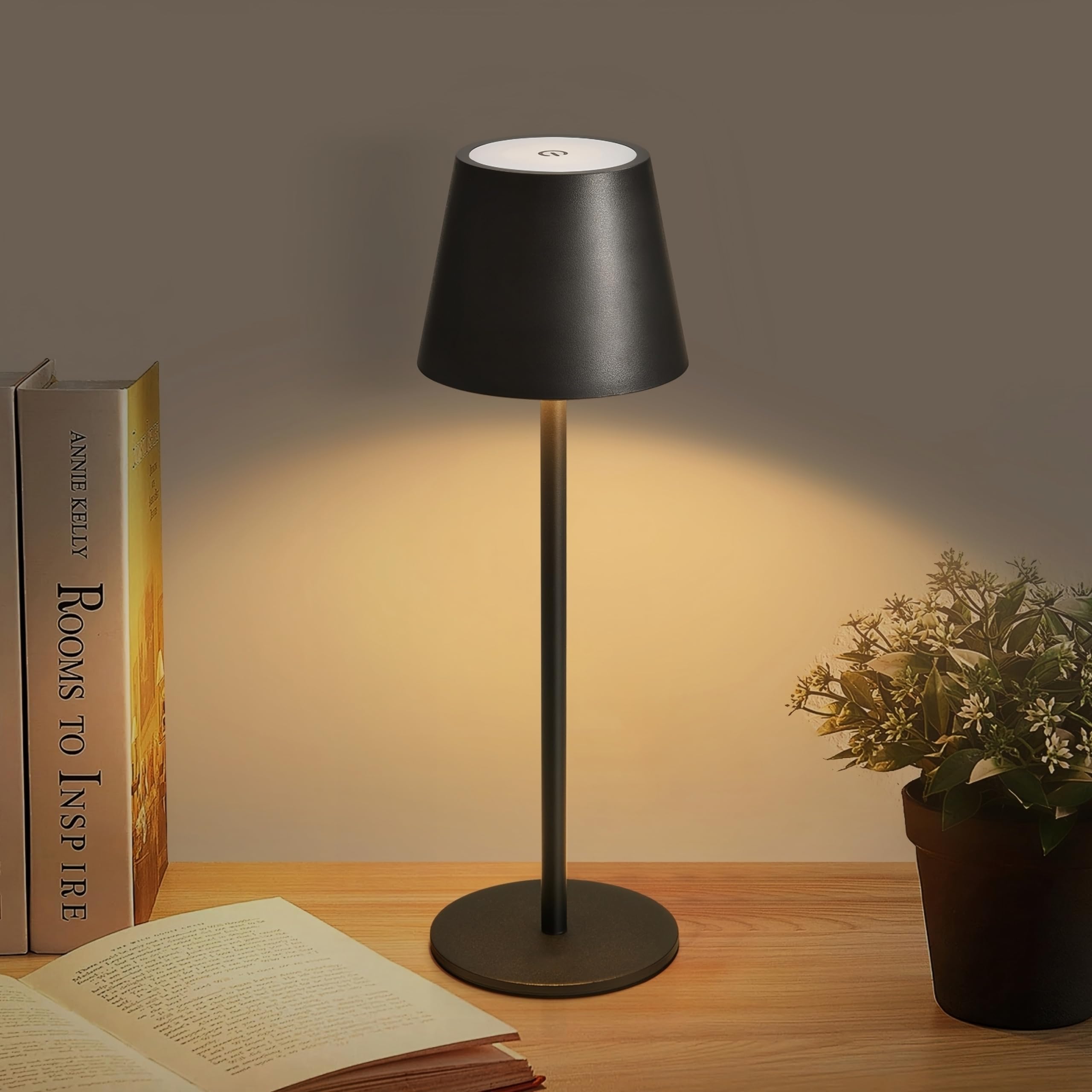 ILICT Cordless Table Lamp, Rechargeable LED Desk Lamp with IP44 Waterproof, 3-Color Dimming & Touch Control, Portable Night Light for Bedroom/Office/