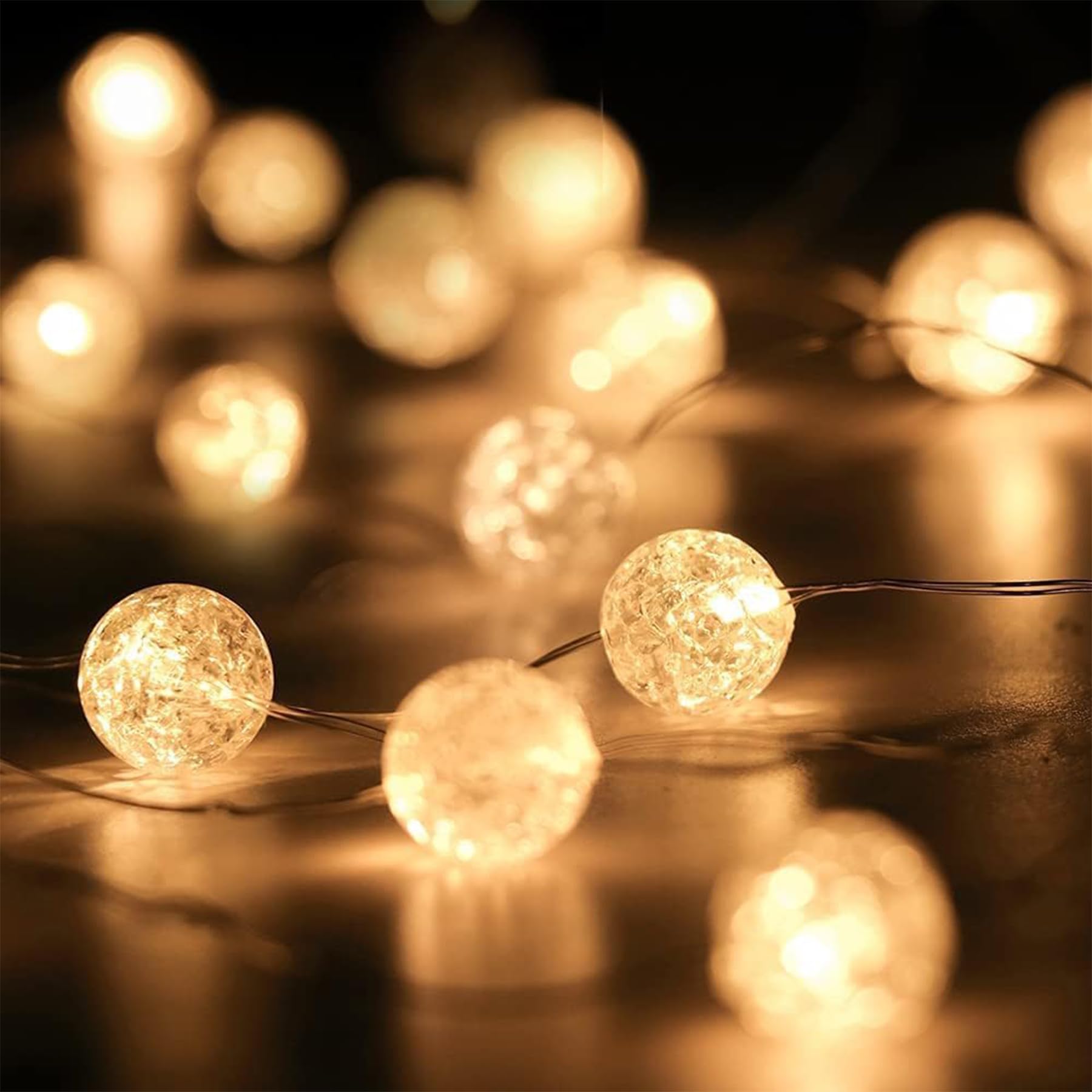 Auzlya Fairy Lights Crystal Balls, 3 m, 30 LED Fairy Lights, Battery, Crackle Ball, Warm White Crystal Balls, for Indoor Wedding, Christmas, Halloween, Party Decoration